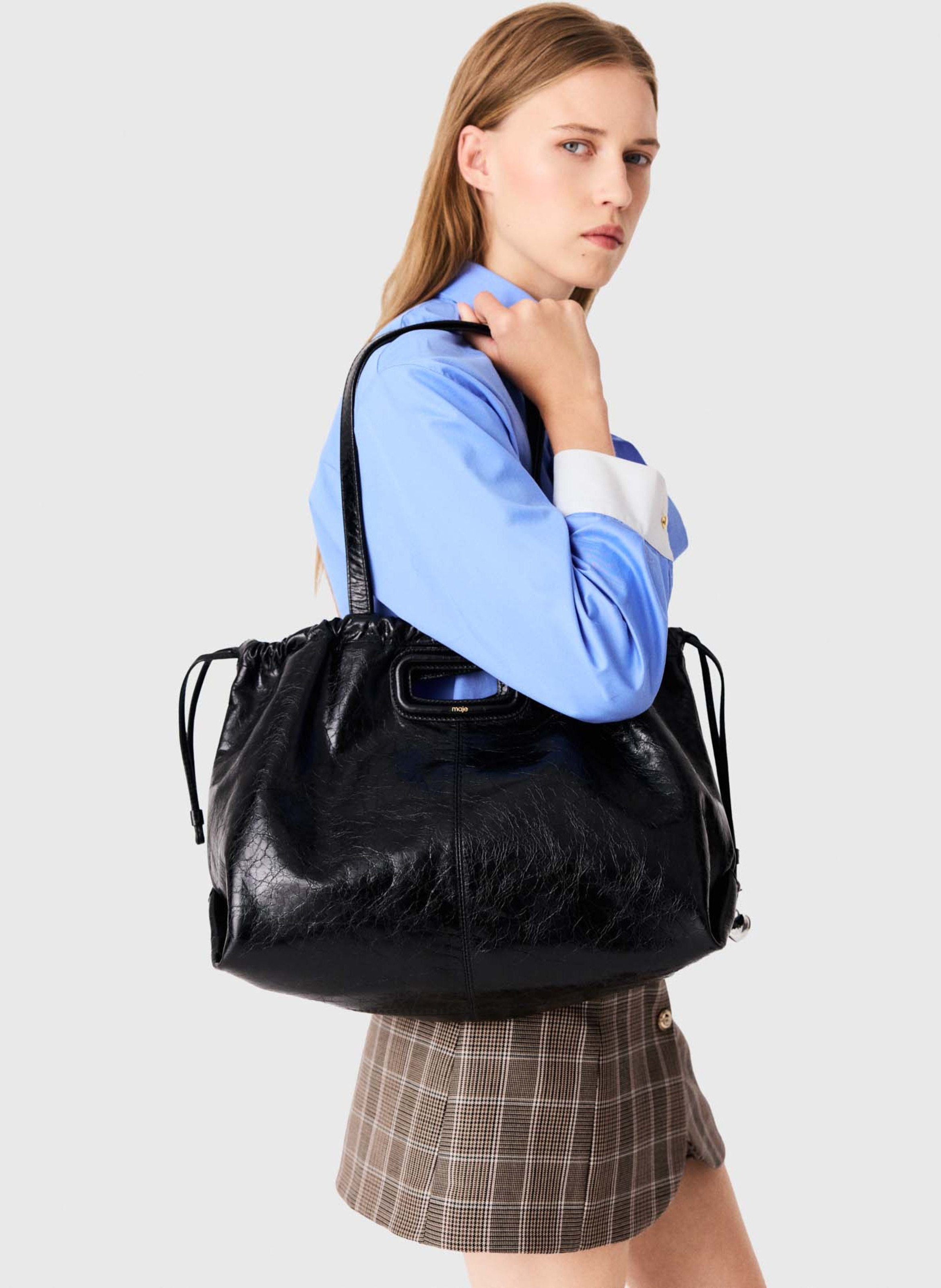 Sac porté épaule en cuir MAJE Noir