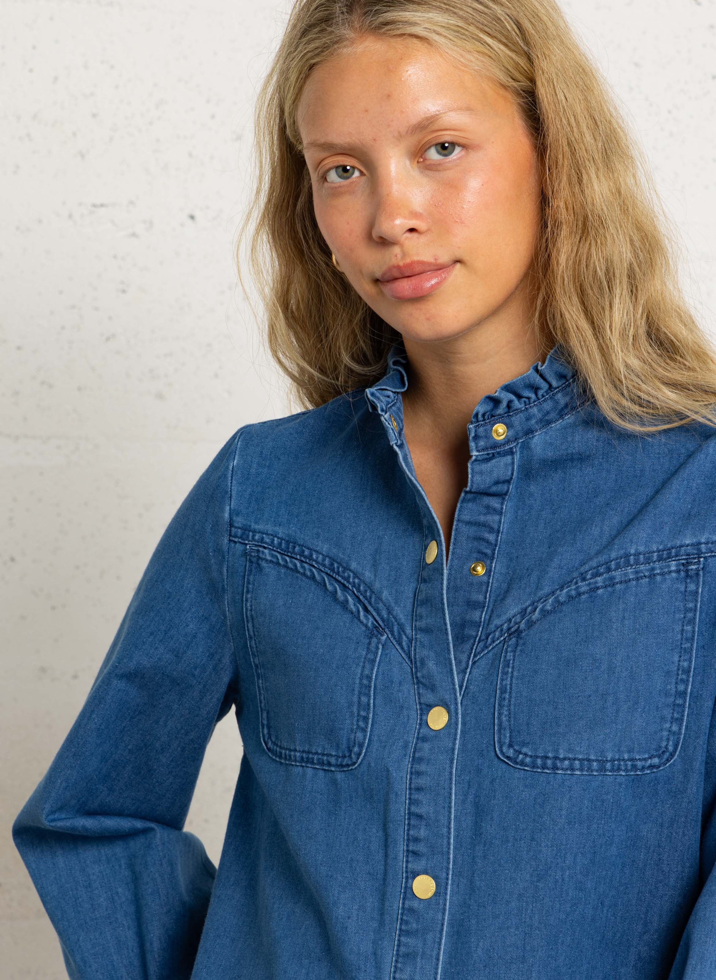 Short cotton-blend dress with classic collar LA PETITE ETOILE Blue
