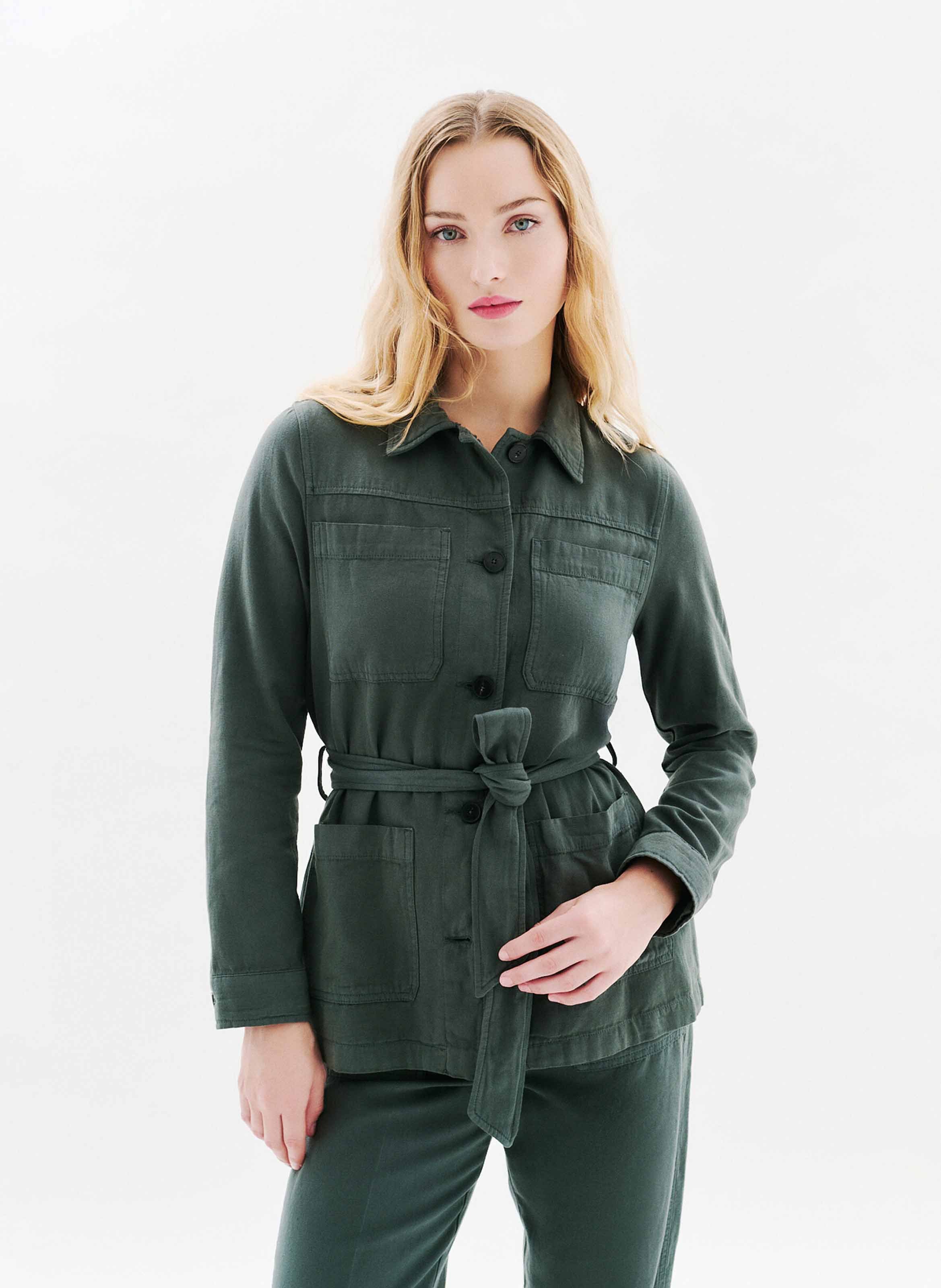 Cotton-blend coat with classic collar CAROLL Green