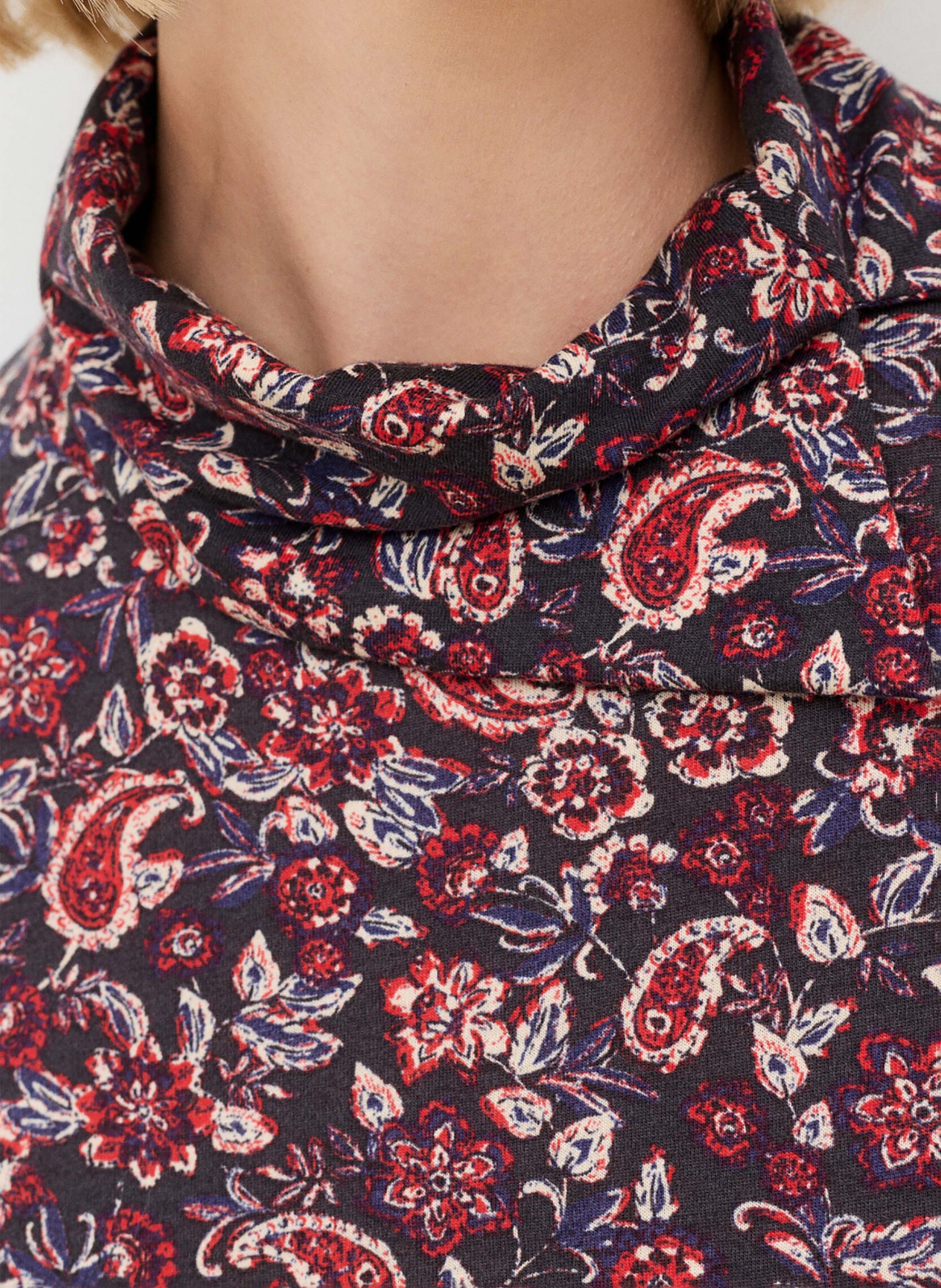 Robe midi col montant imprimé CAROLL Rouge