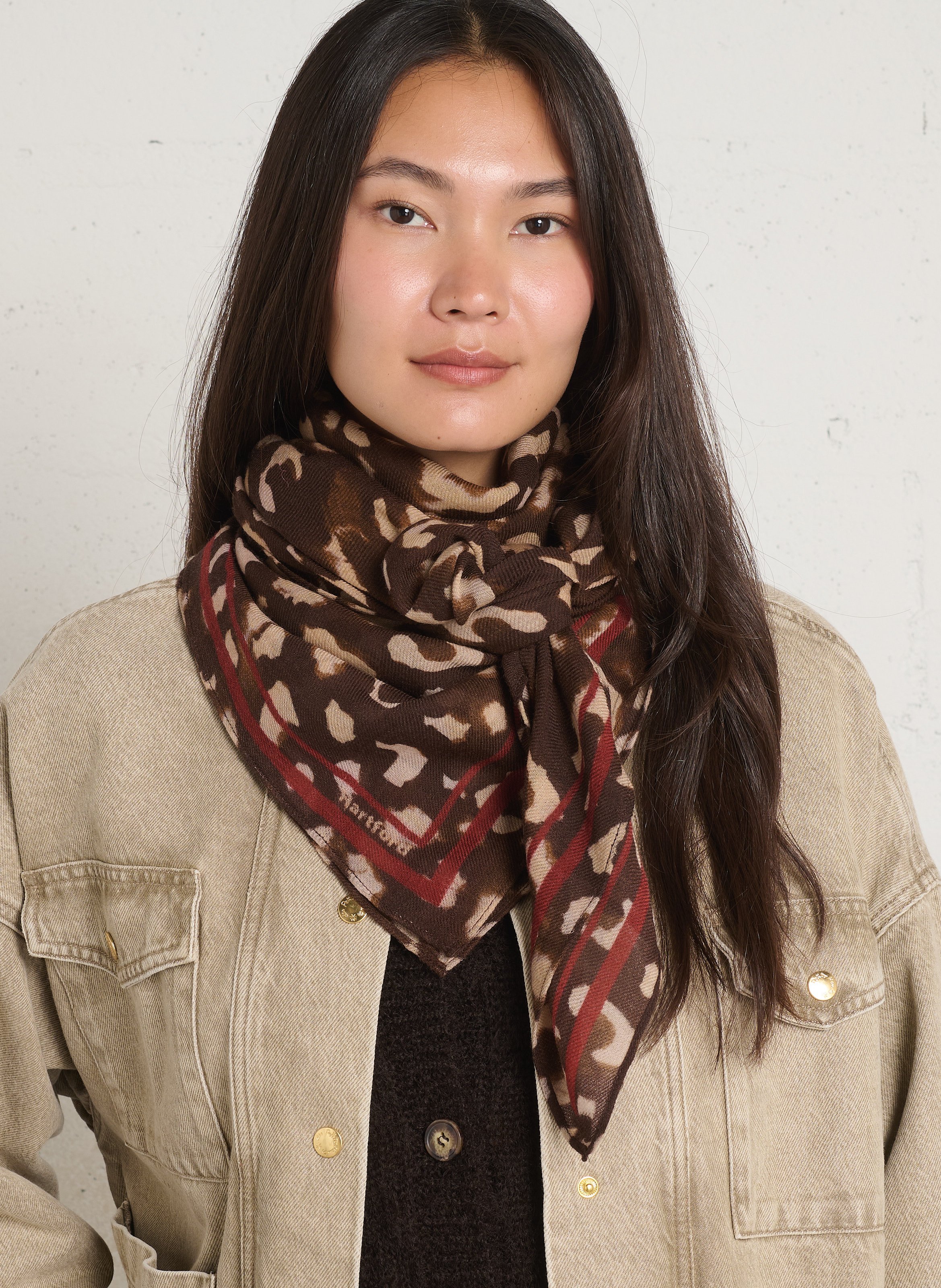 Wool scarf with leopard print HARTFORD Brown