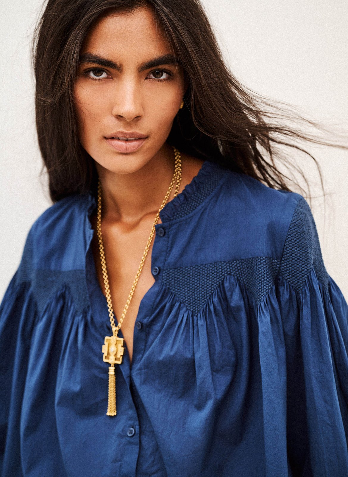 Chemise ample à broderie en coton | Bleu BA&SH Femme