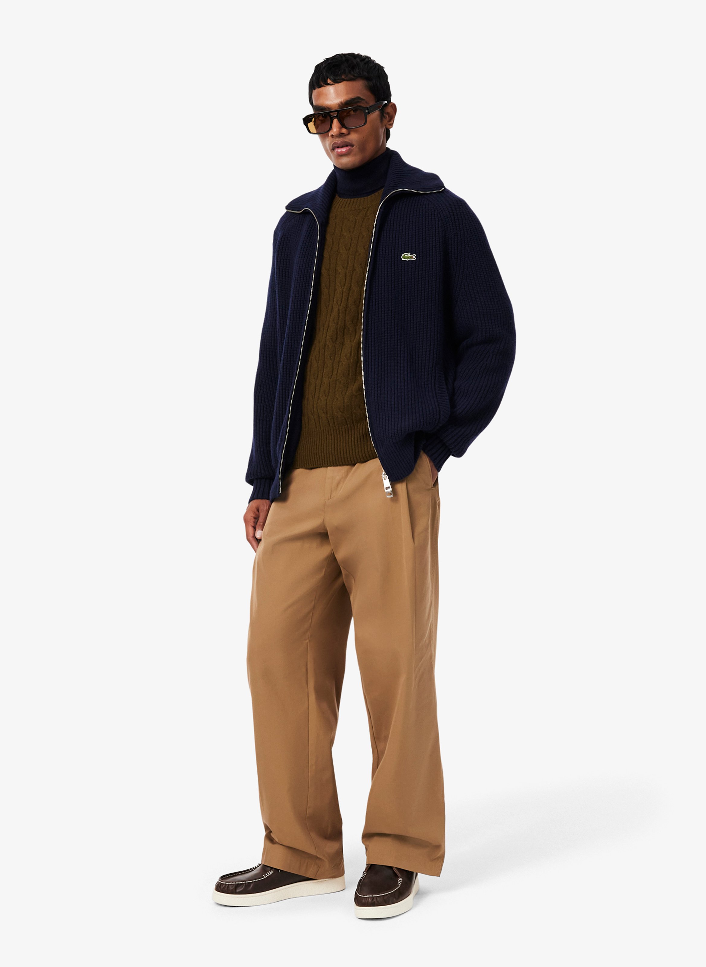 Straight wool cable-knit round-neck jumper LACOSTE Brown
