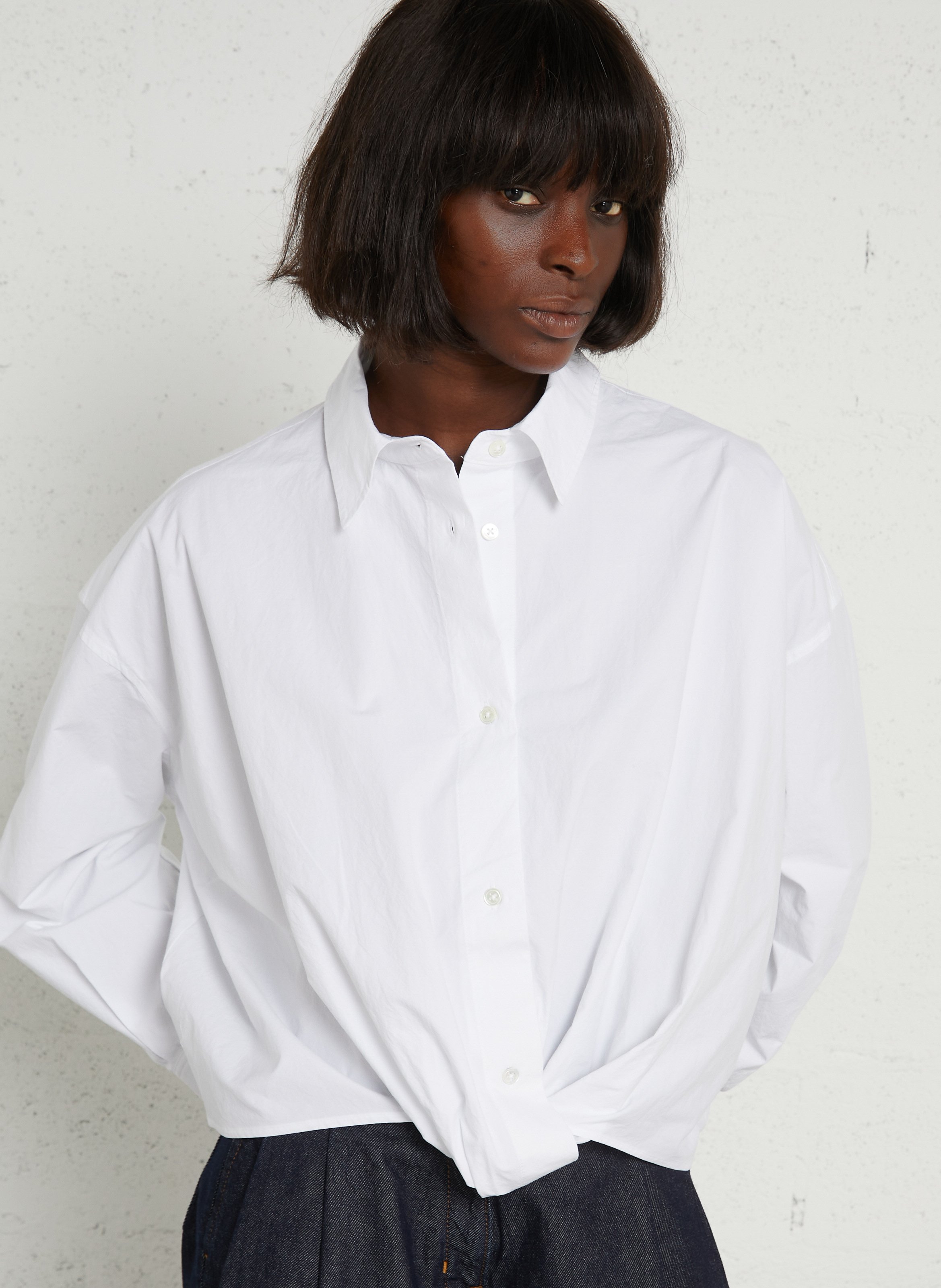 Chemise ample col classique nouée en coton BELLEROSE Blanc