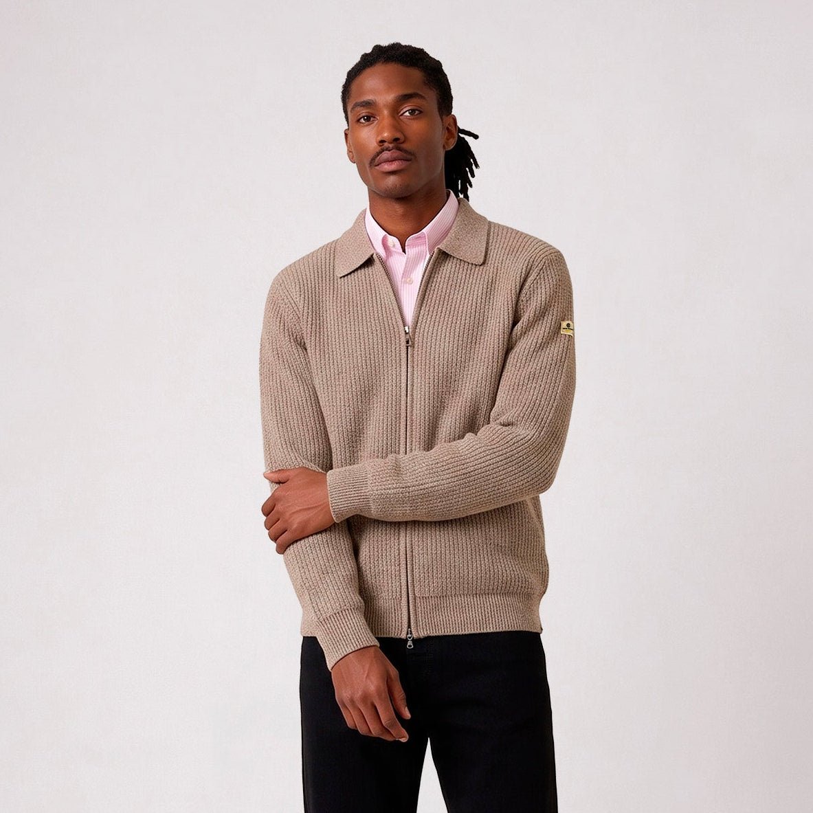 Chunky knit zip-up cardigan SERGE BLANCO Beige