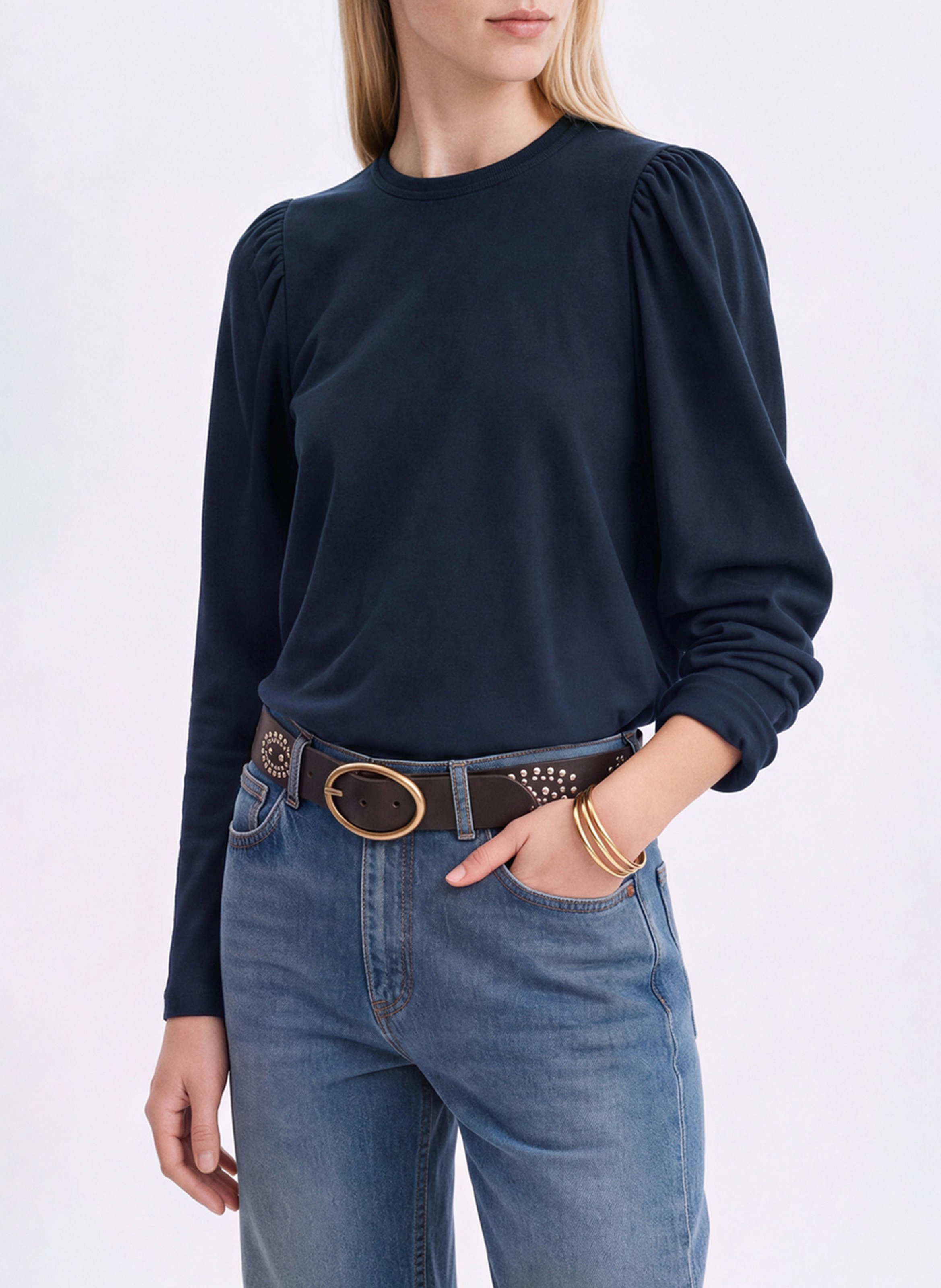 Straight cotton round-neck T-shirt VANESSA BRUNO Blue