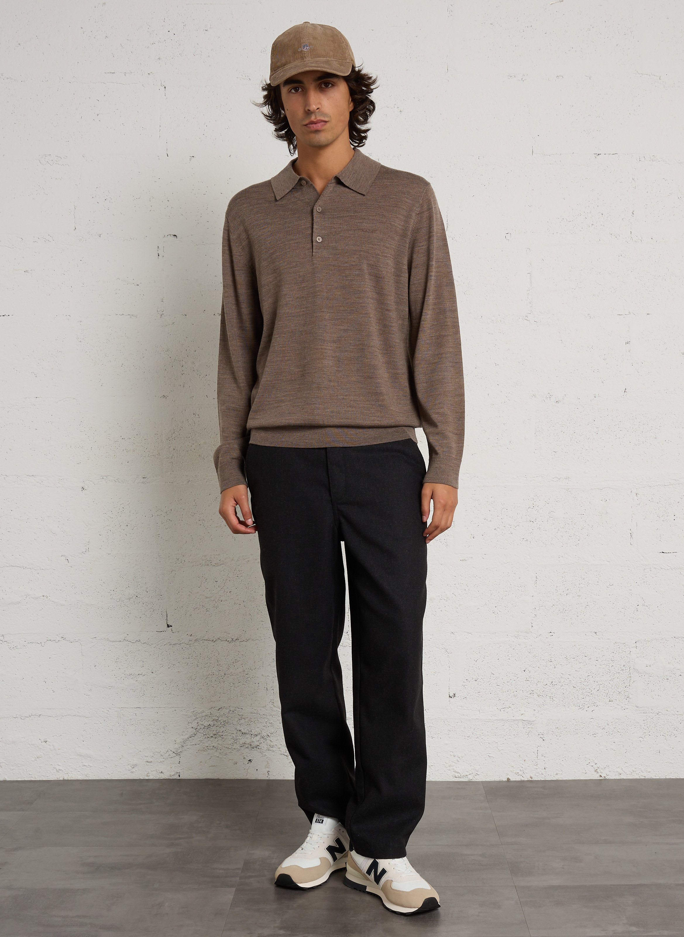 Polo manches longues droit en laine GANT Braun