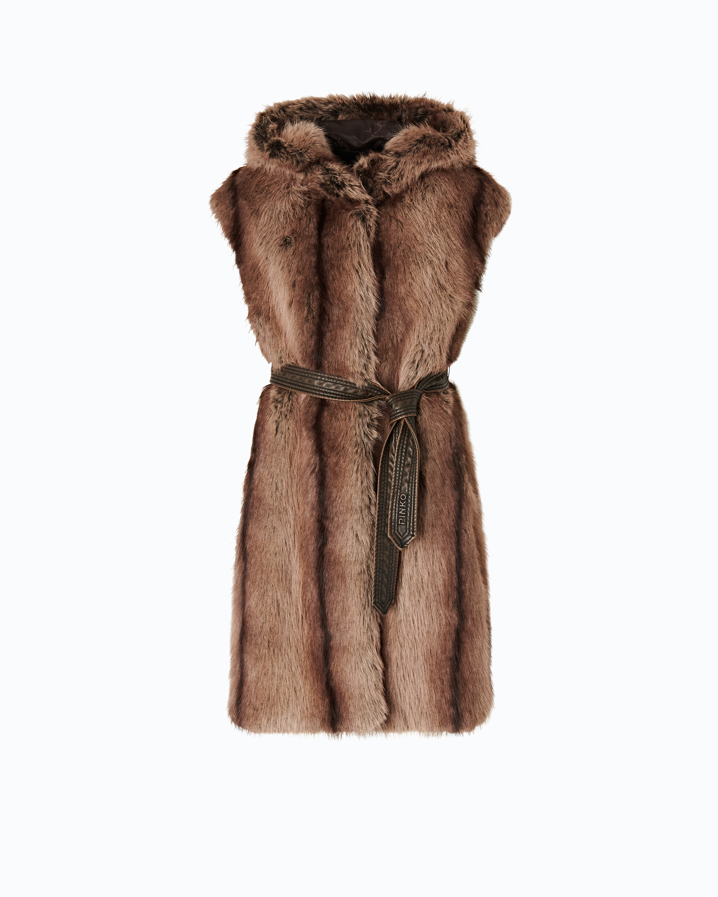 Gilet long ceinturé en fourrure synthétique PINKO Multicolore