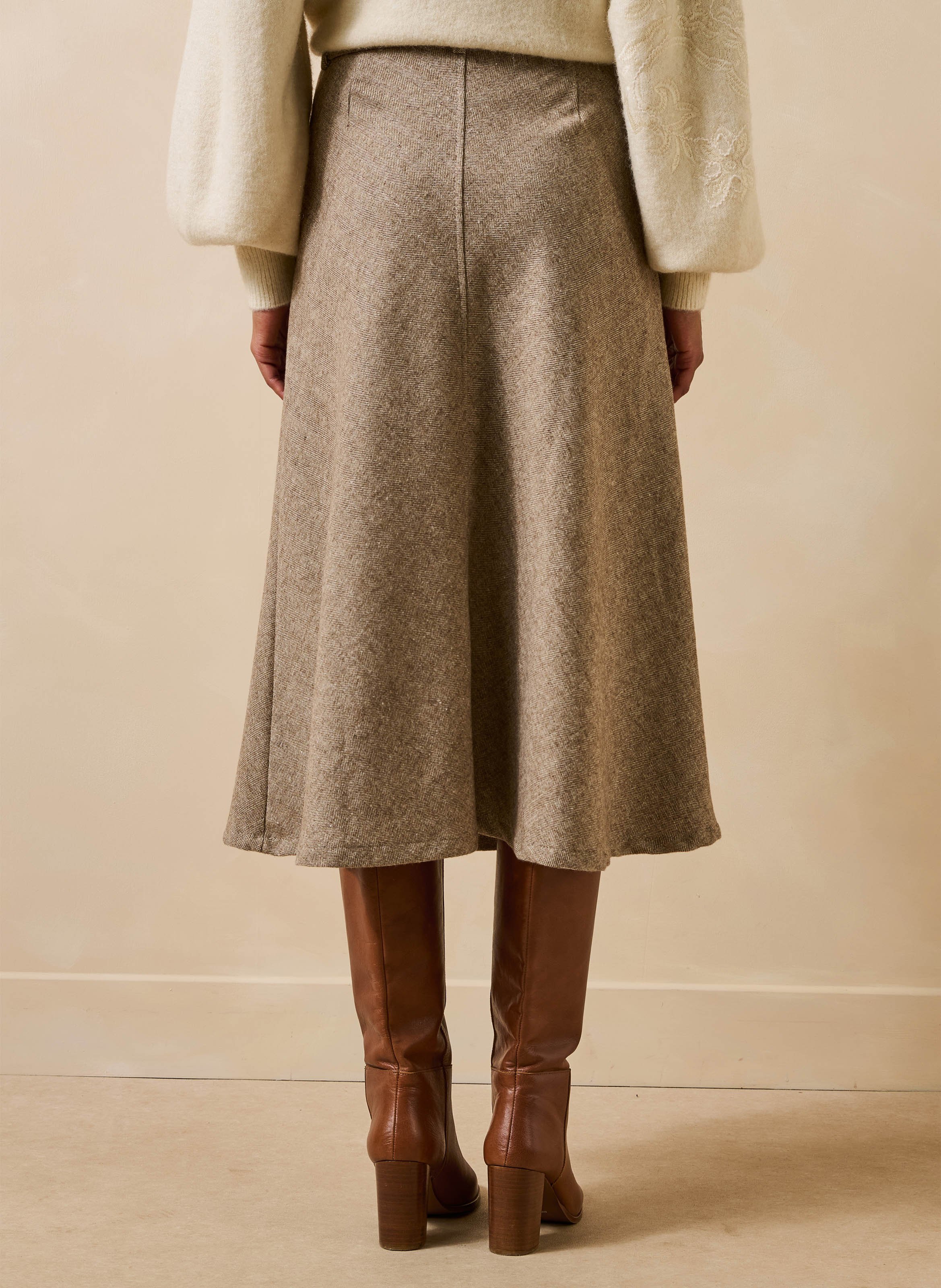Jupe midi forme trapèze en tweed LA FEE MARABOUTEE Beige