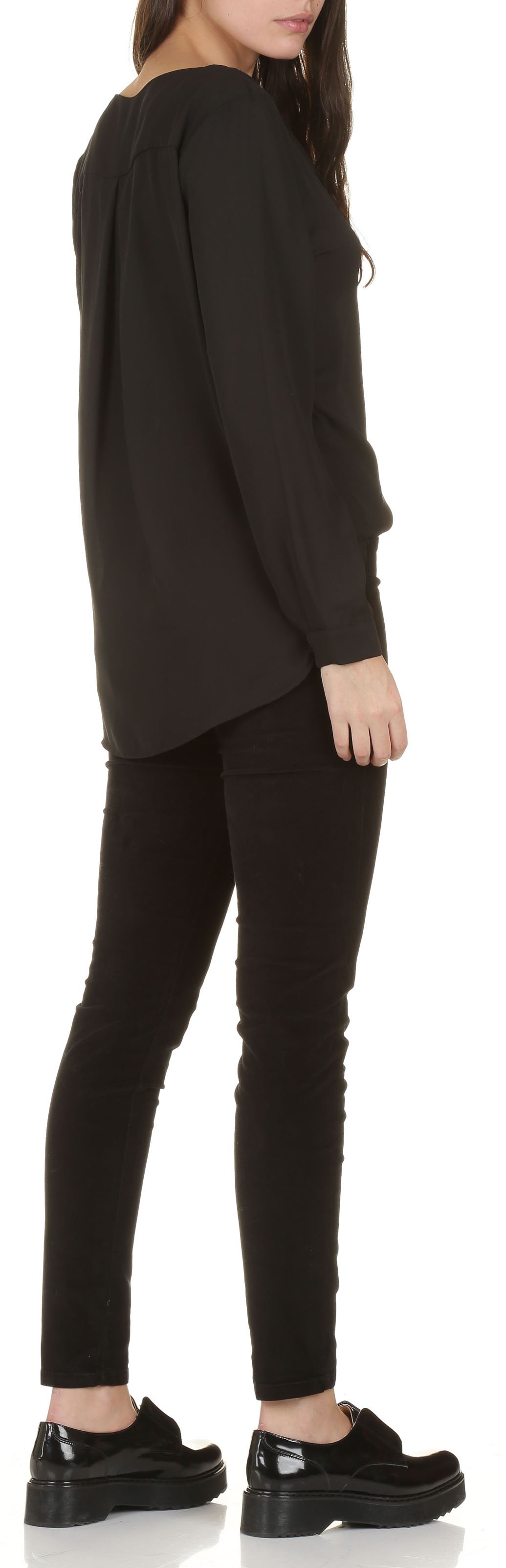 Chemise col tunisien en crêpe Noir