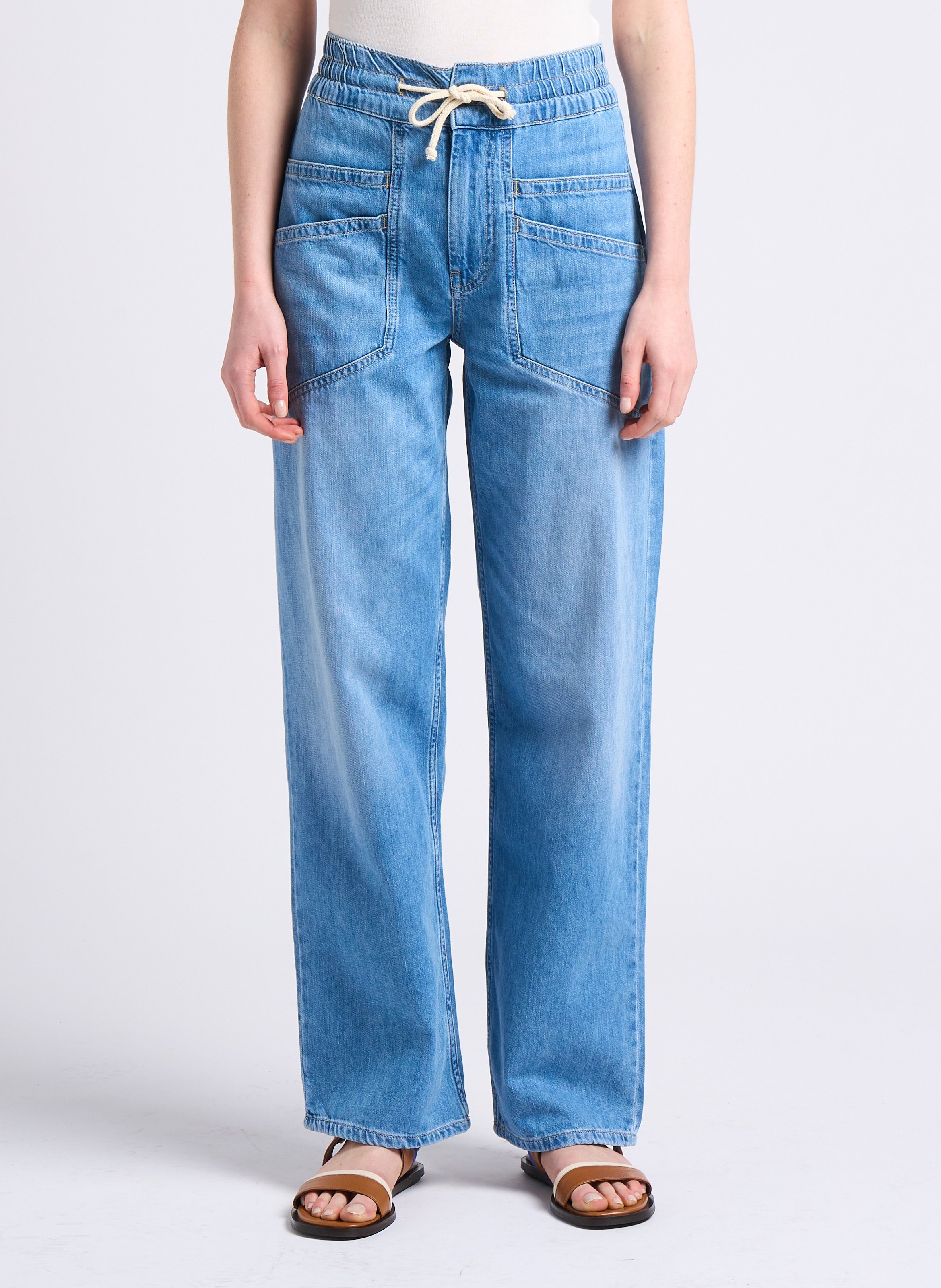 High-waisted wide-leg cotton pants BA&SH Blue