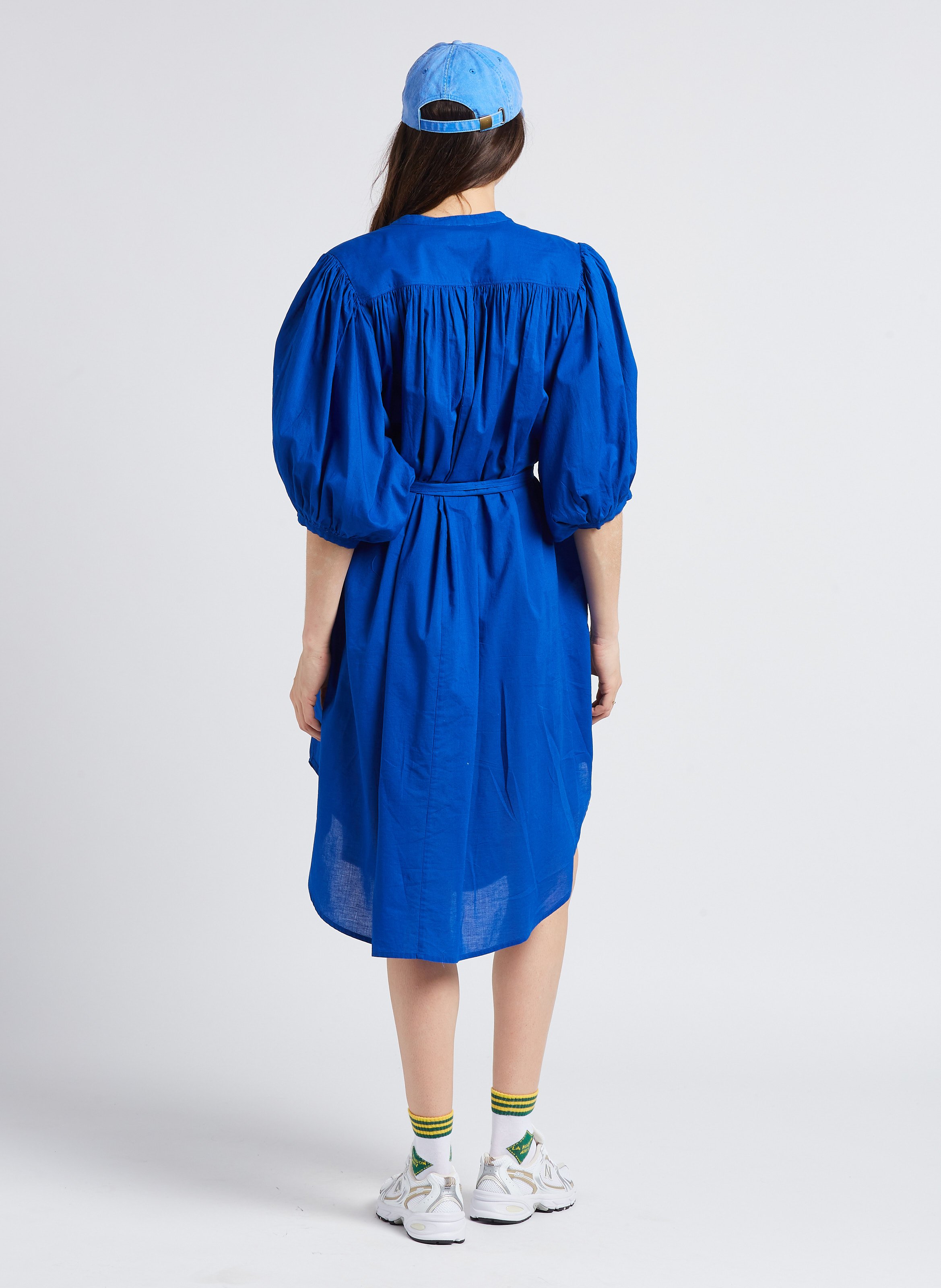 Weites Midikleid aus Baumwolle mit Gürtel BELLEROSE Blau