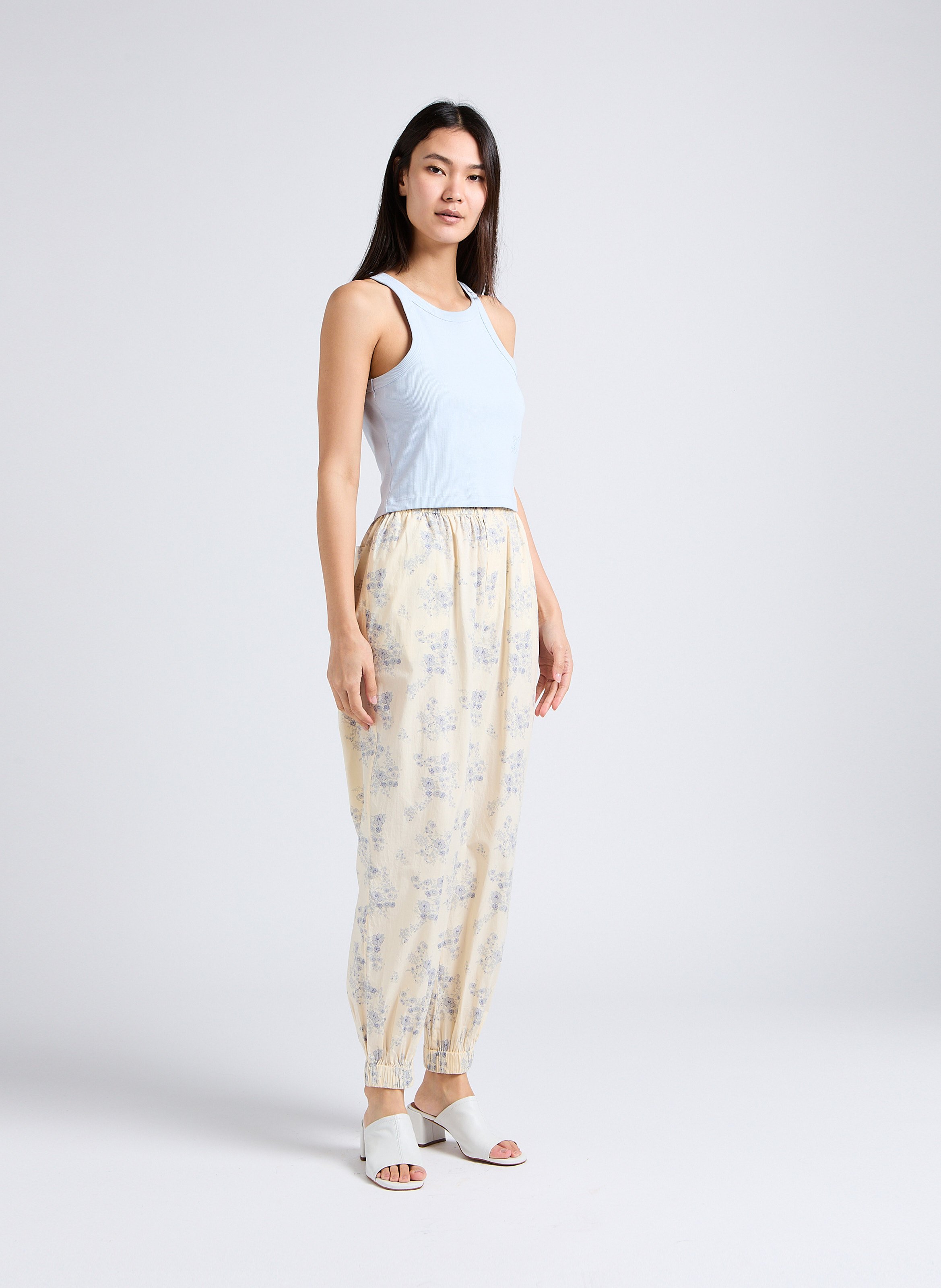 High-waisted straight printed cotton pants LAURENCE BRAS Blue