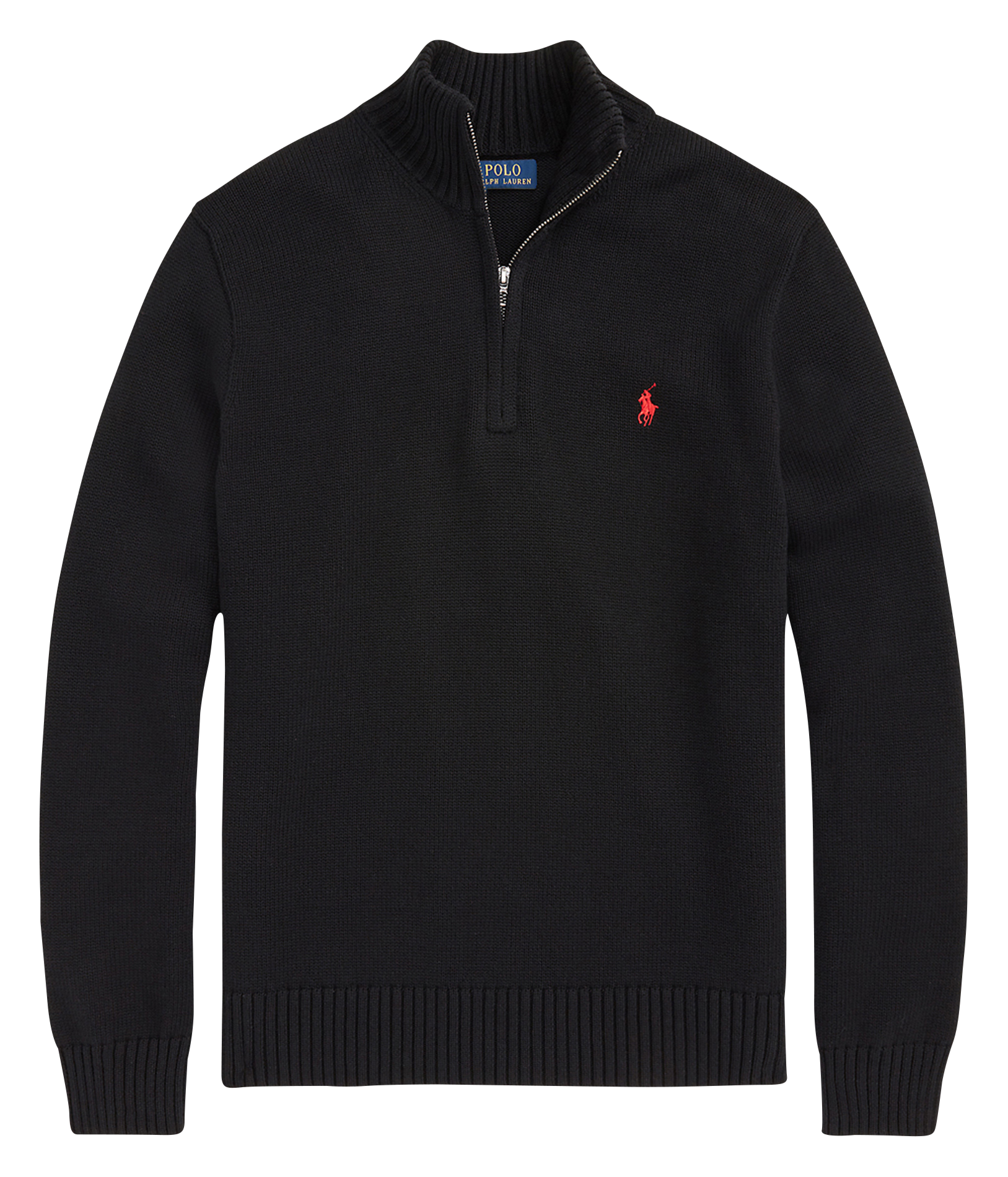 Cotton sweater with zip-up neck  Polo black