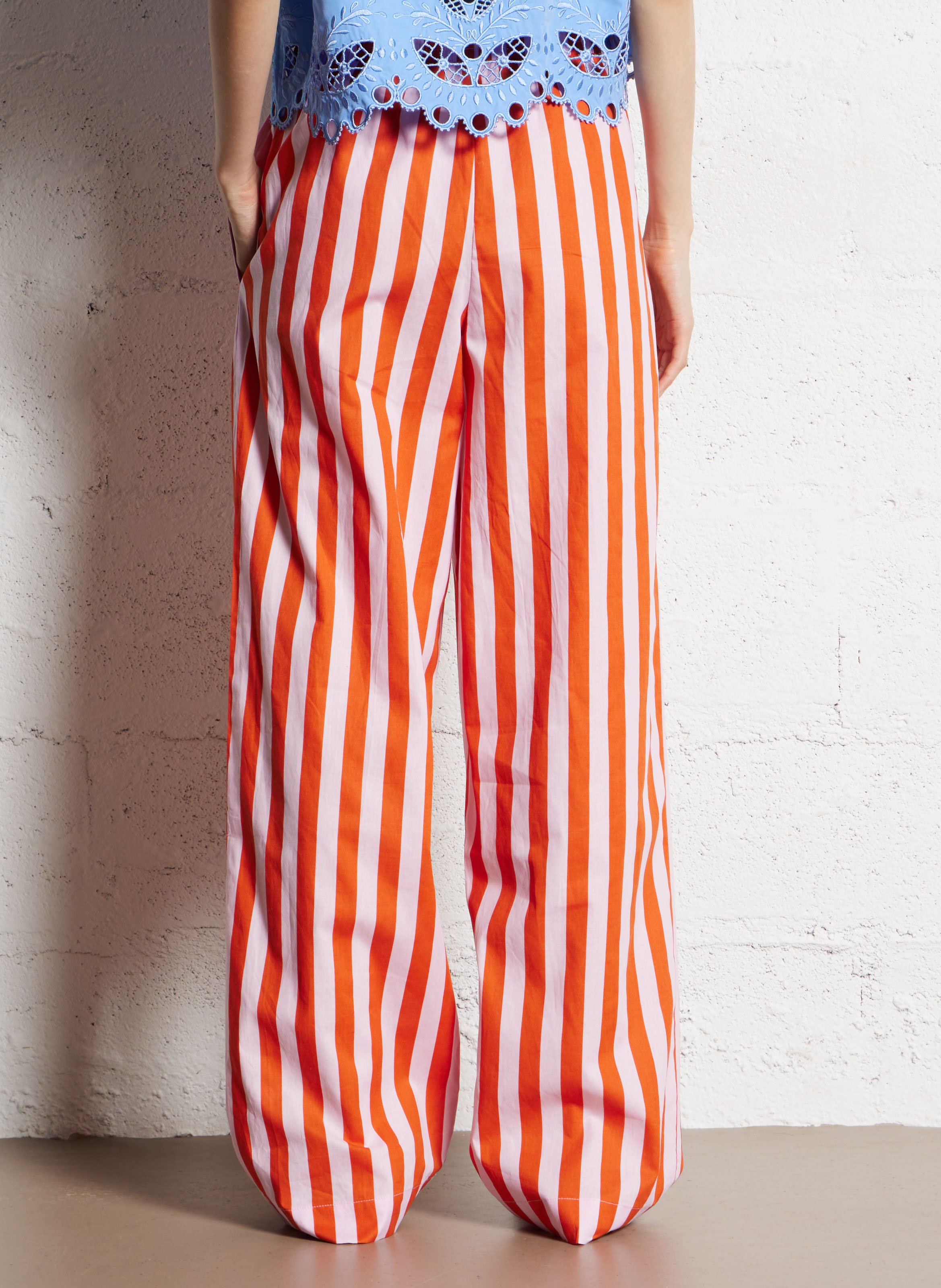 Pantalon large taille haute à rayures LOLLYS LAUNDRY Rouge