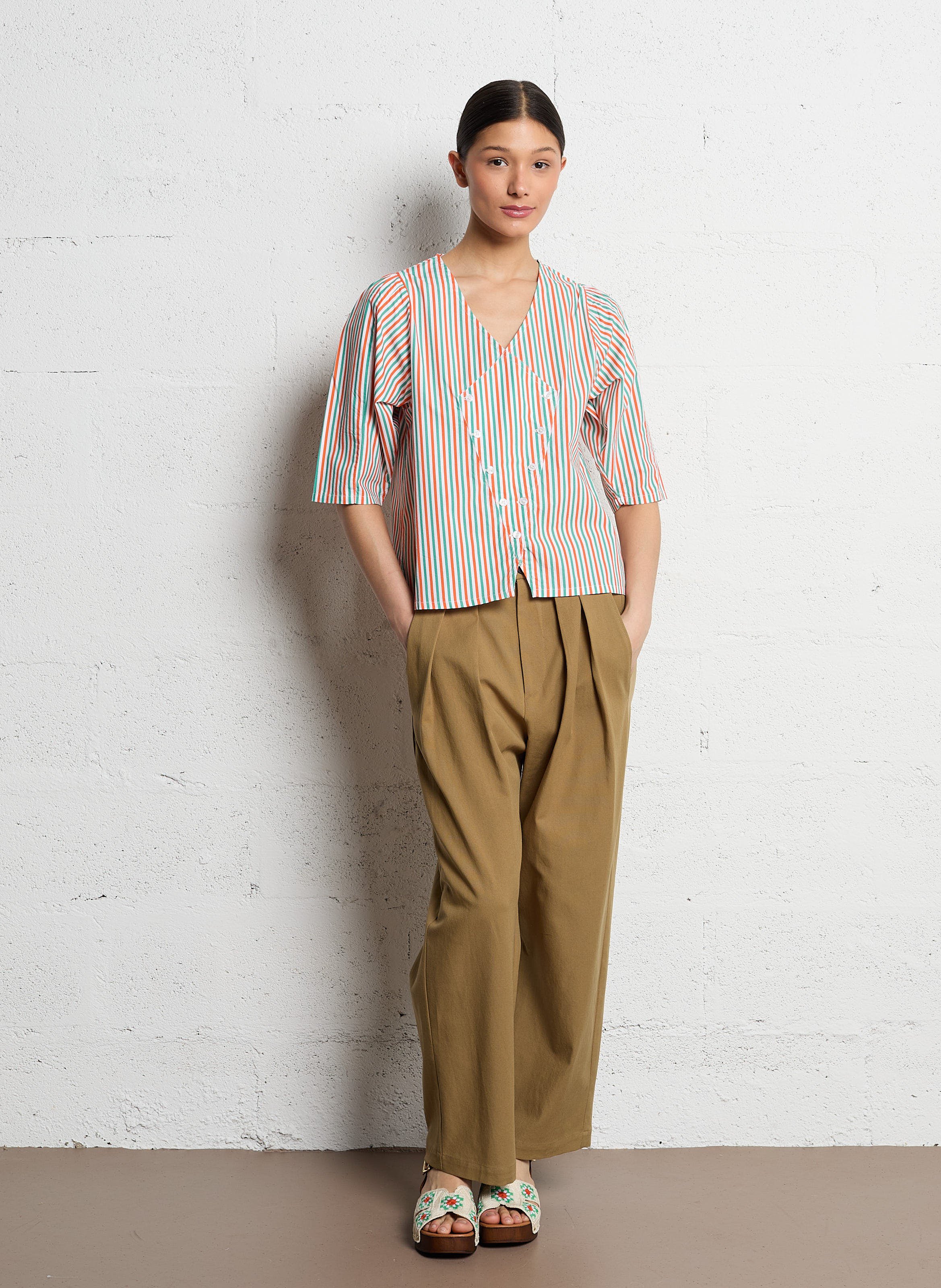 Straight V-neck cotton shirt THE TINY BIG SISTER Multicolored