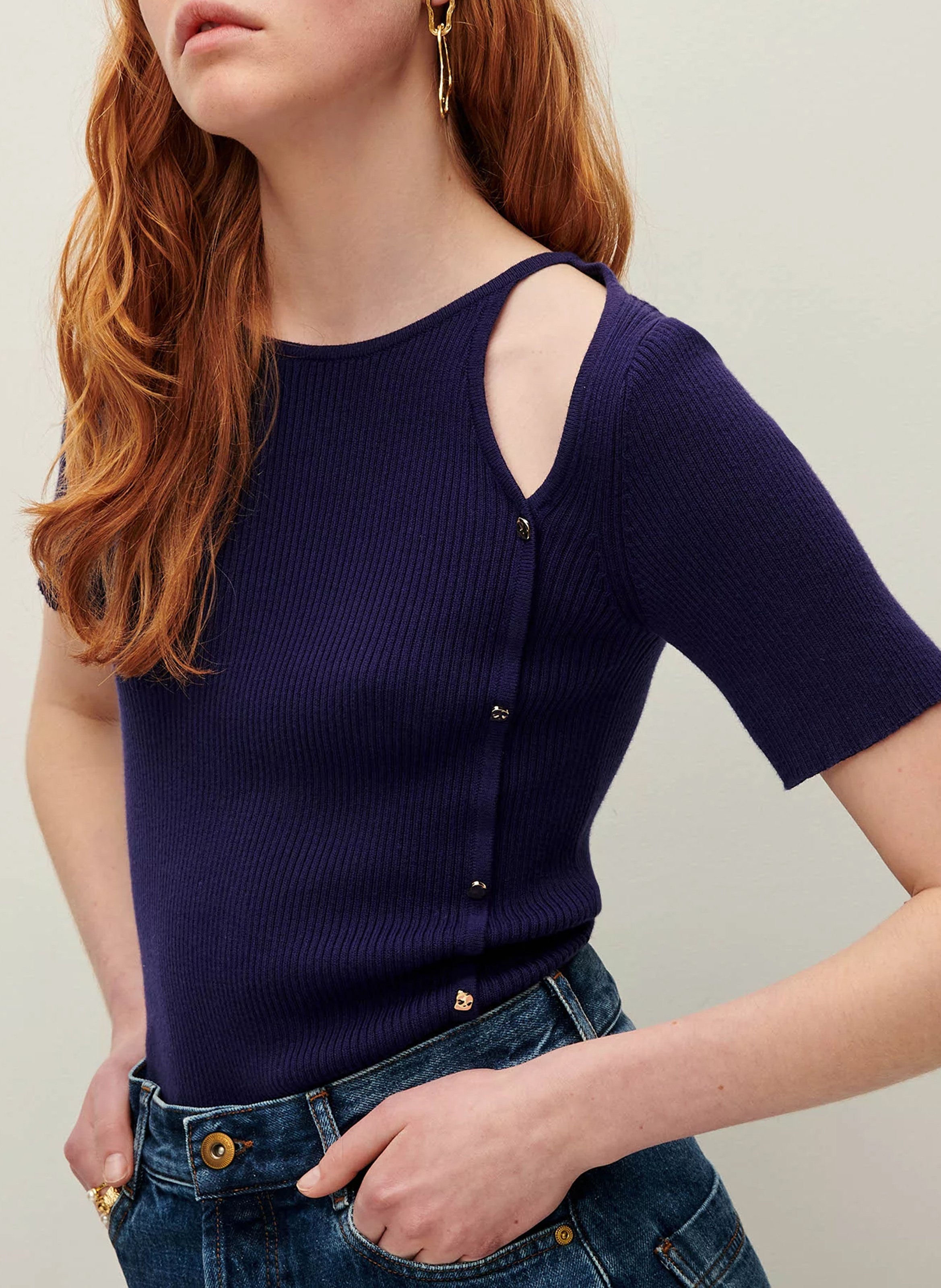 Pull moulant col rond en coton SESSUN Bleu