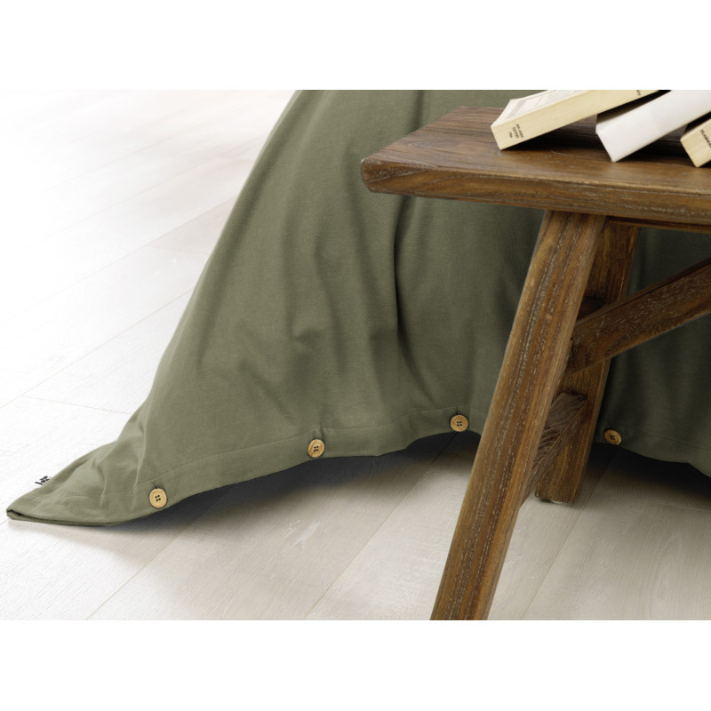 "Candice" duvet cover in cotton flannel, all sizes. L'EFFET PAPILLON Green