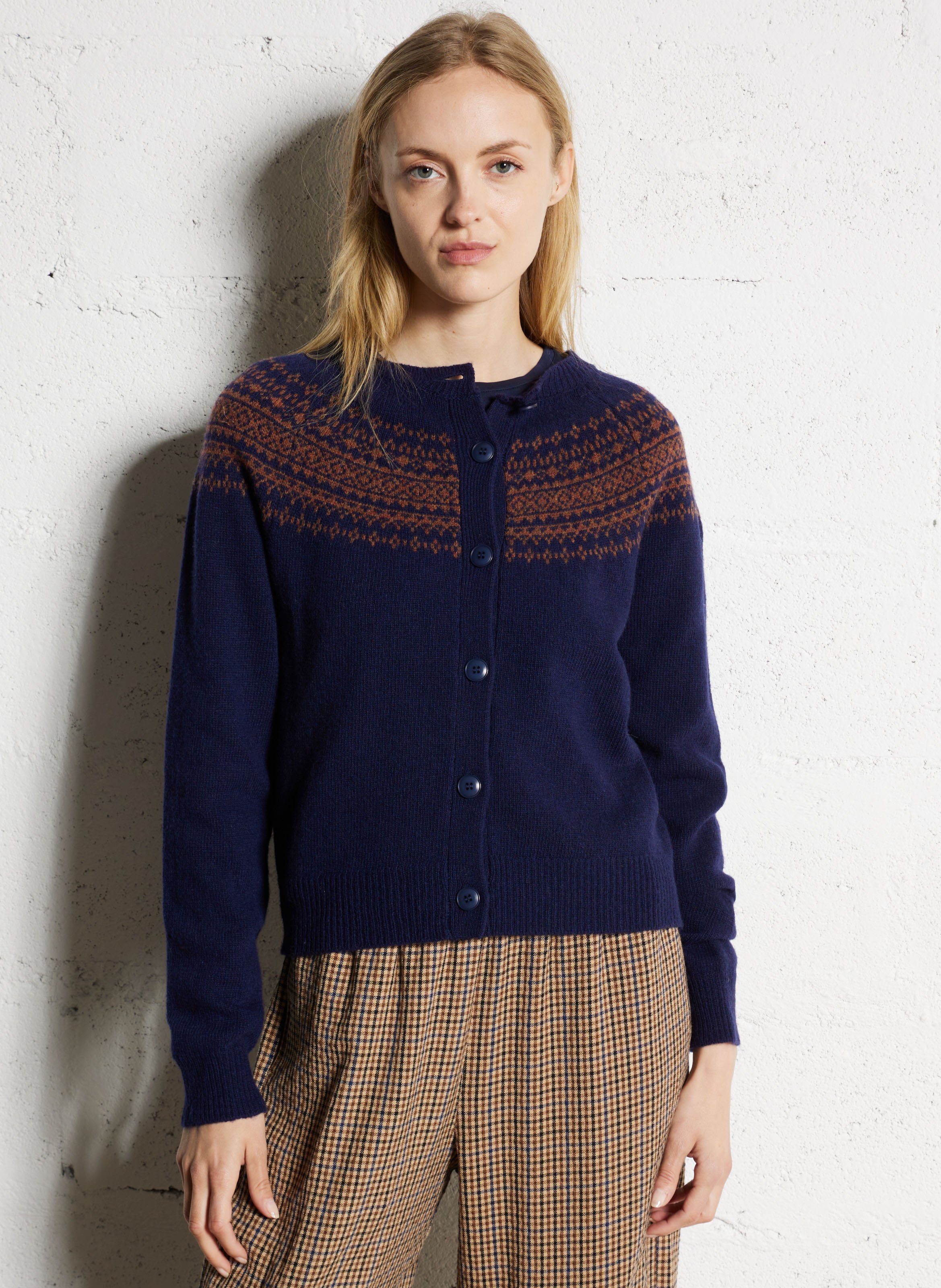 Gilet droit col bateau jacquard en laine mélangée NICE THINGS Bleu