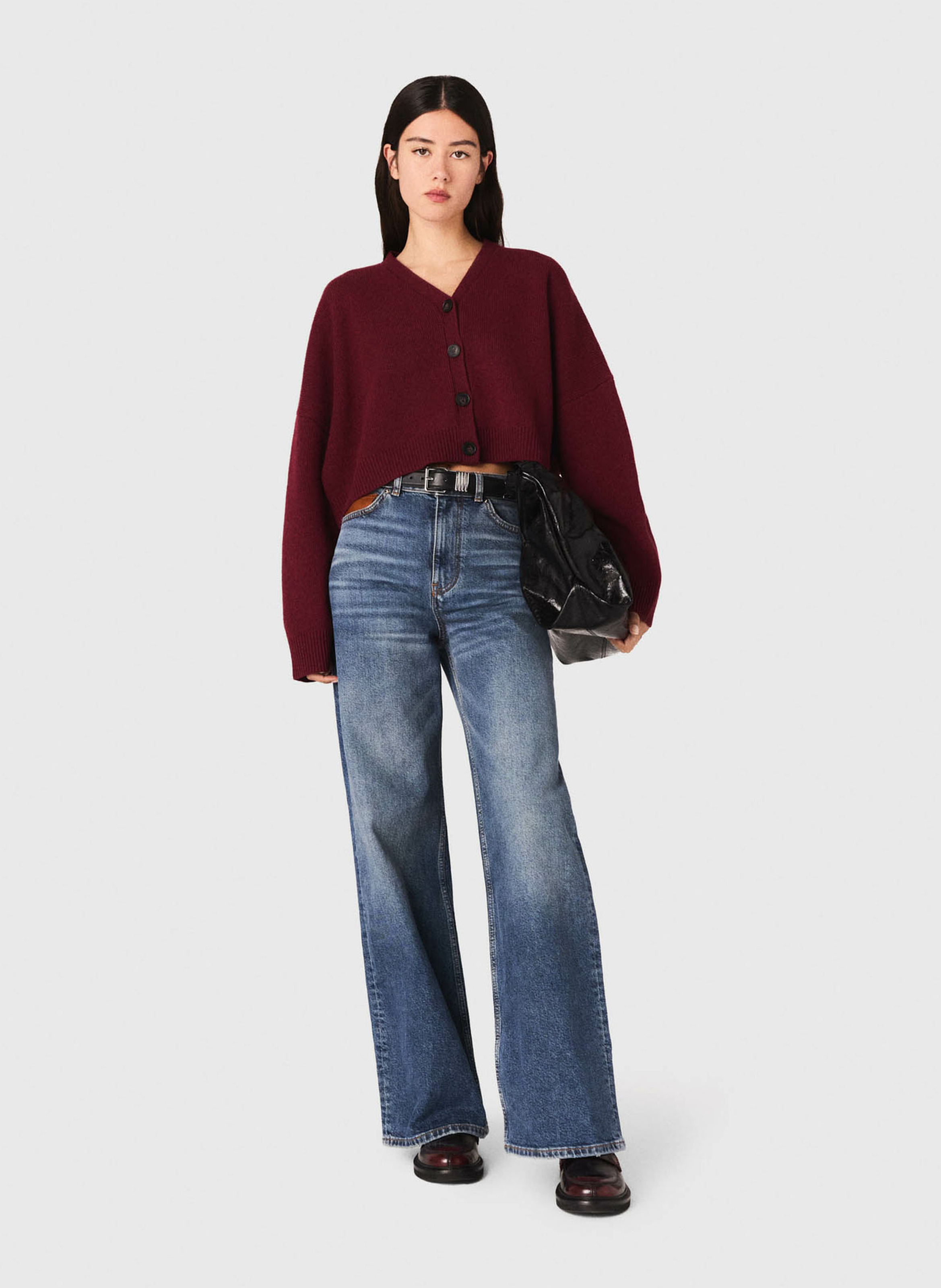 Short oversized button-up cardigan MAJE Red