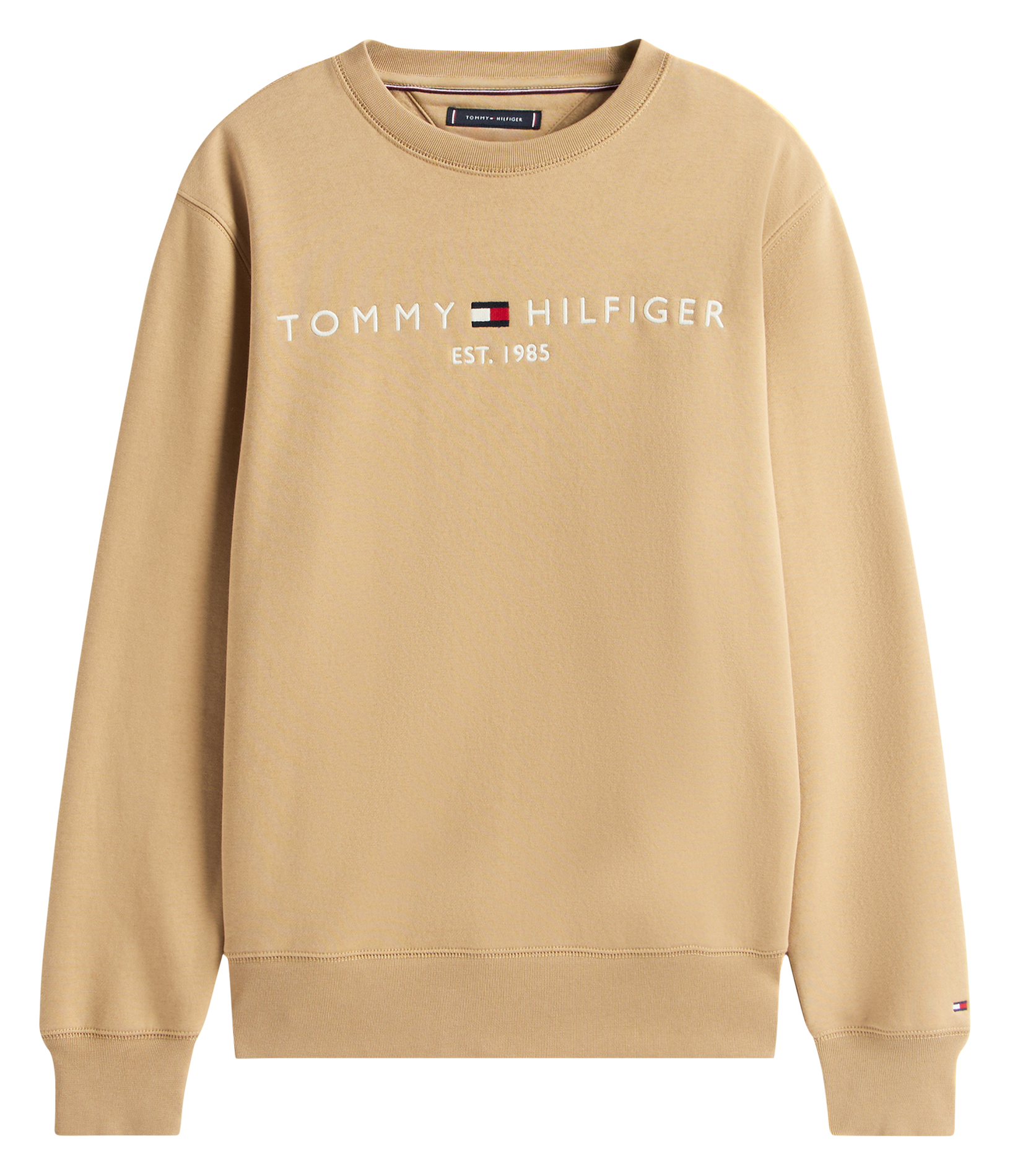 Sweat col rond regular-fit brodé en coton bio  Timeless camel