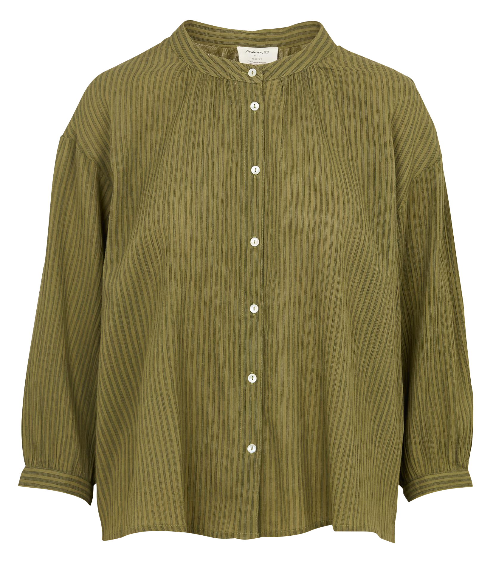 Loose-fit cotton shirt with mandarin collar MAISON 123 Khaki