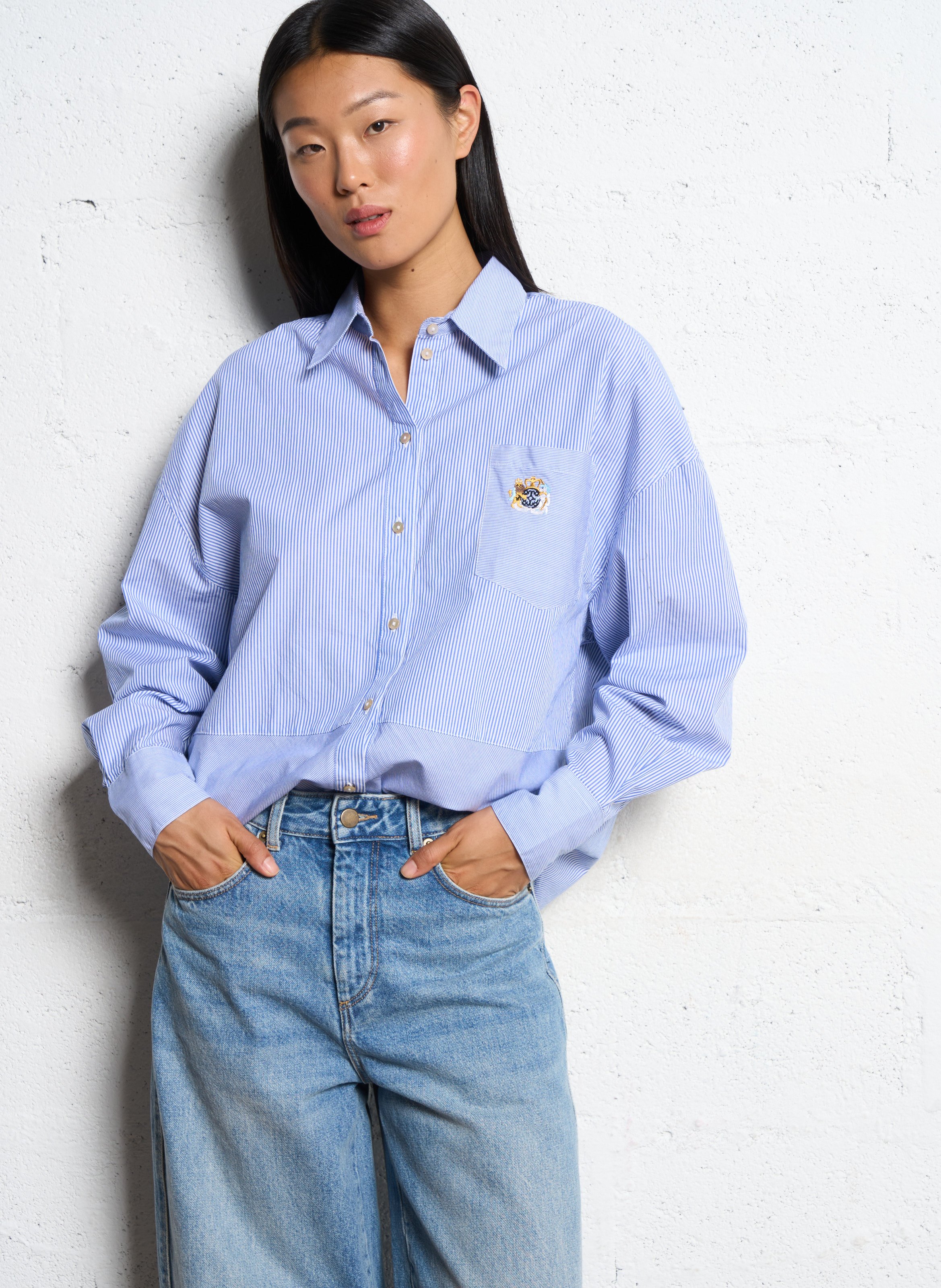 Chemise oversize en coton rayé MOMONI Bleu