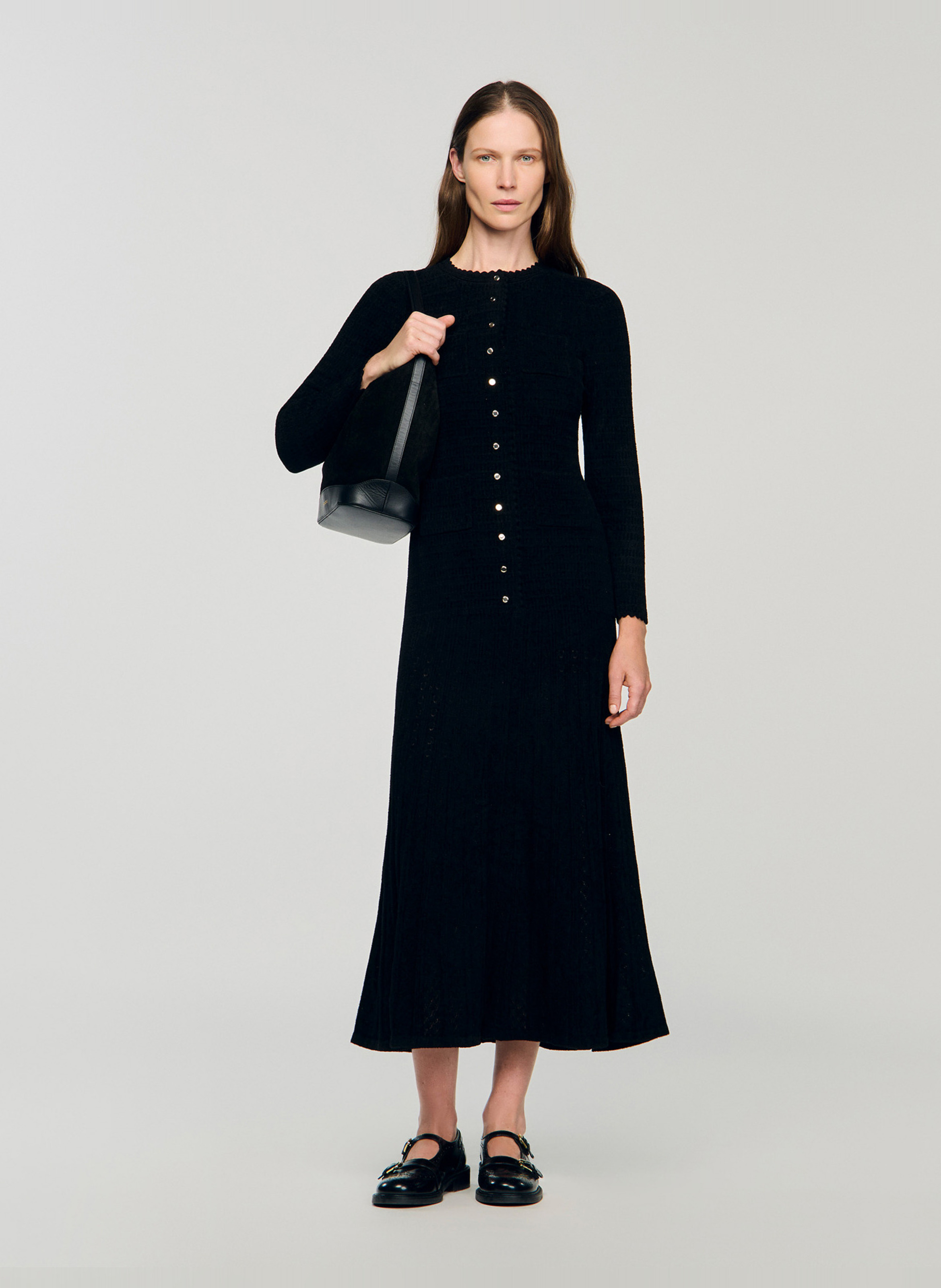 Halflange jurk met ronde hals SANDRO Zwart