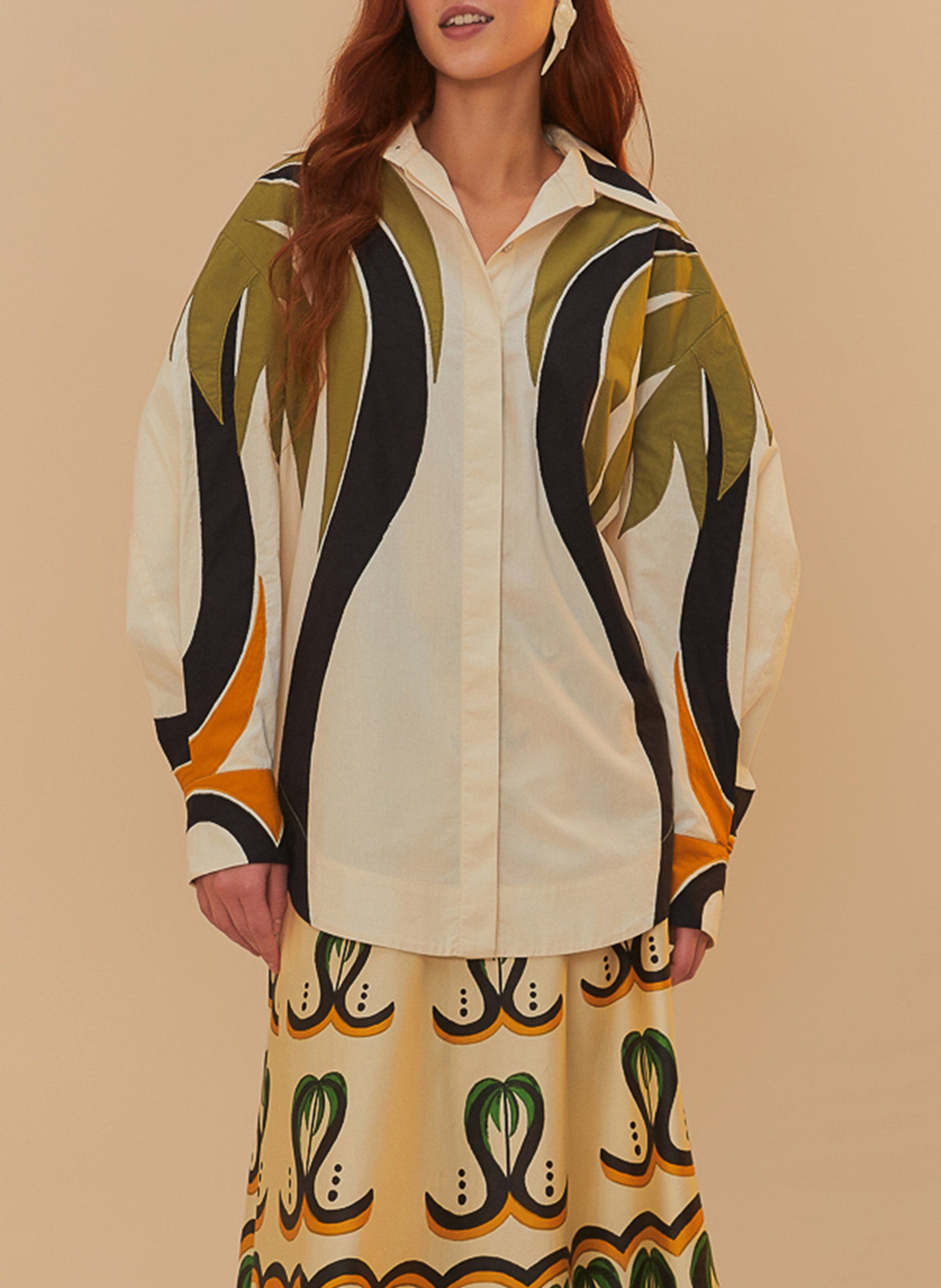 Oversized embroidered shirt FARM RIO Multicolored