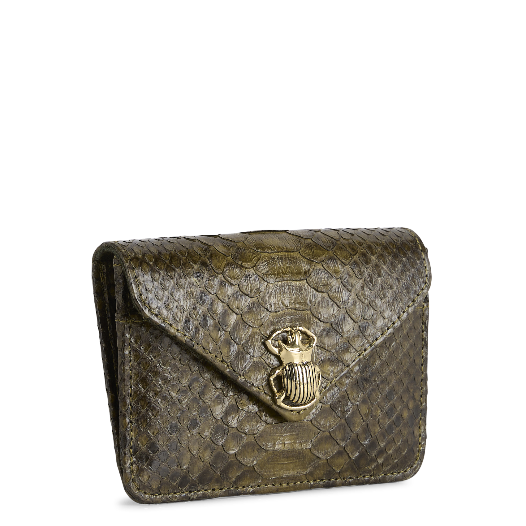 Pochette en cuir de python mélangé CLARIS VIROT Kaki