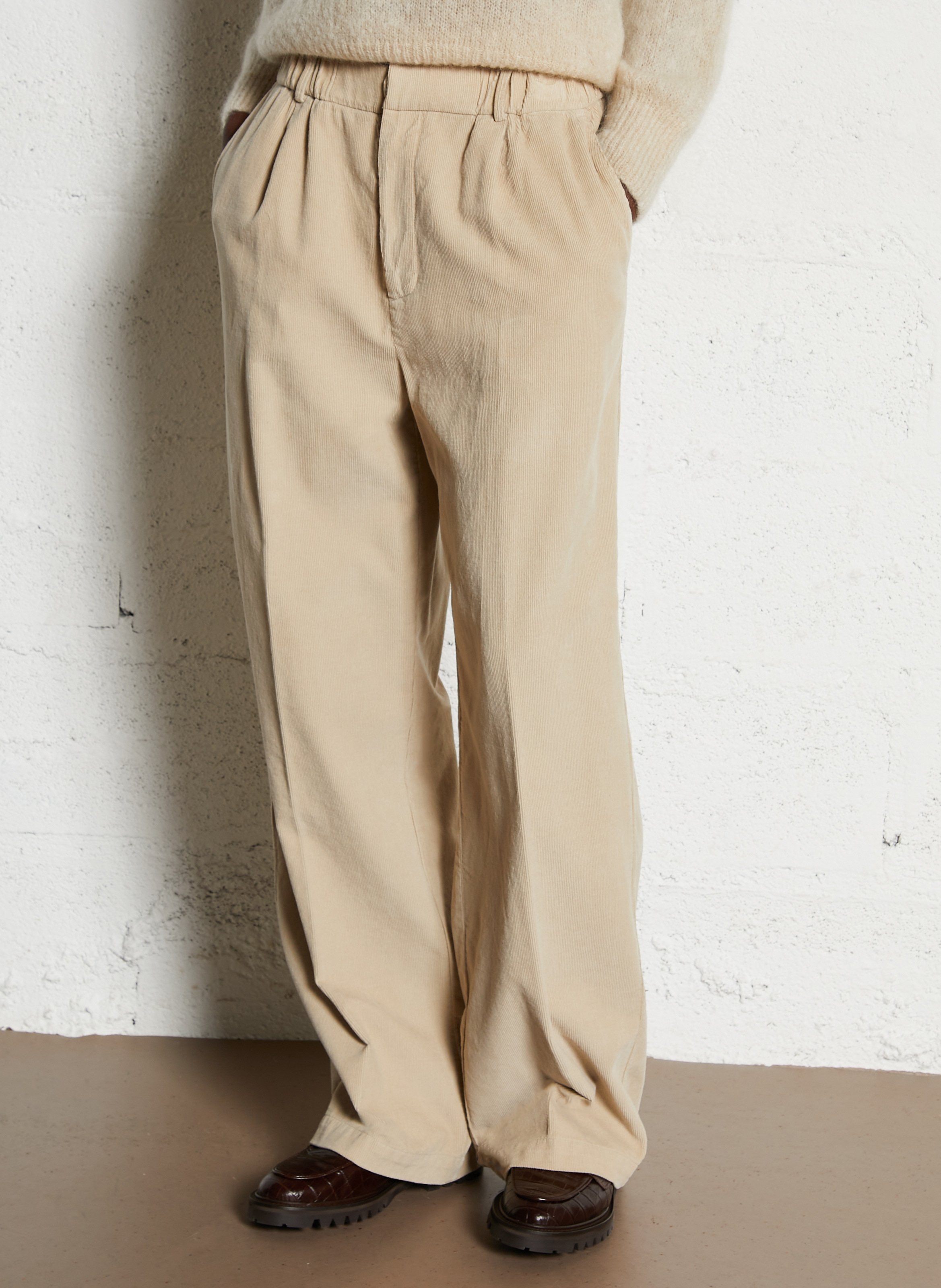 Pantalon large en coton POMANDERE Beige