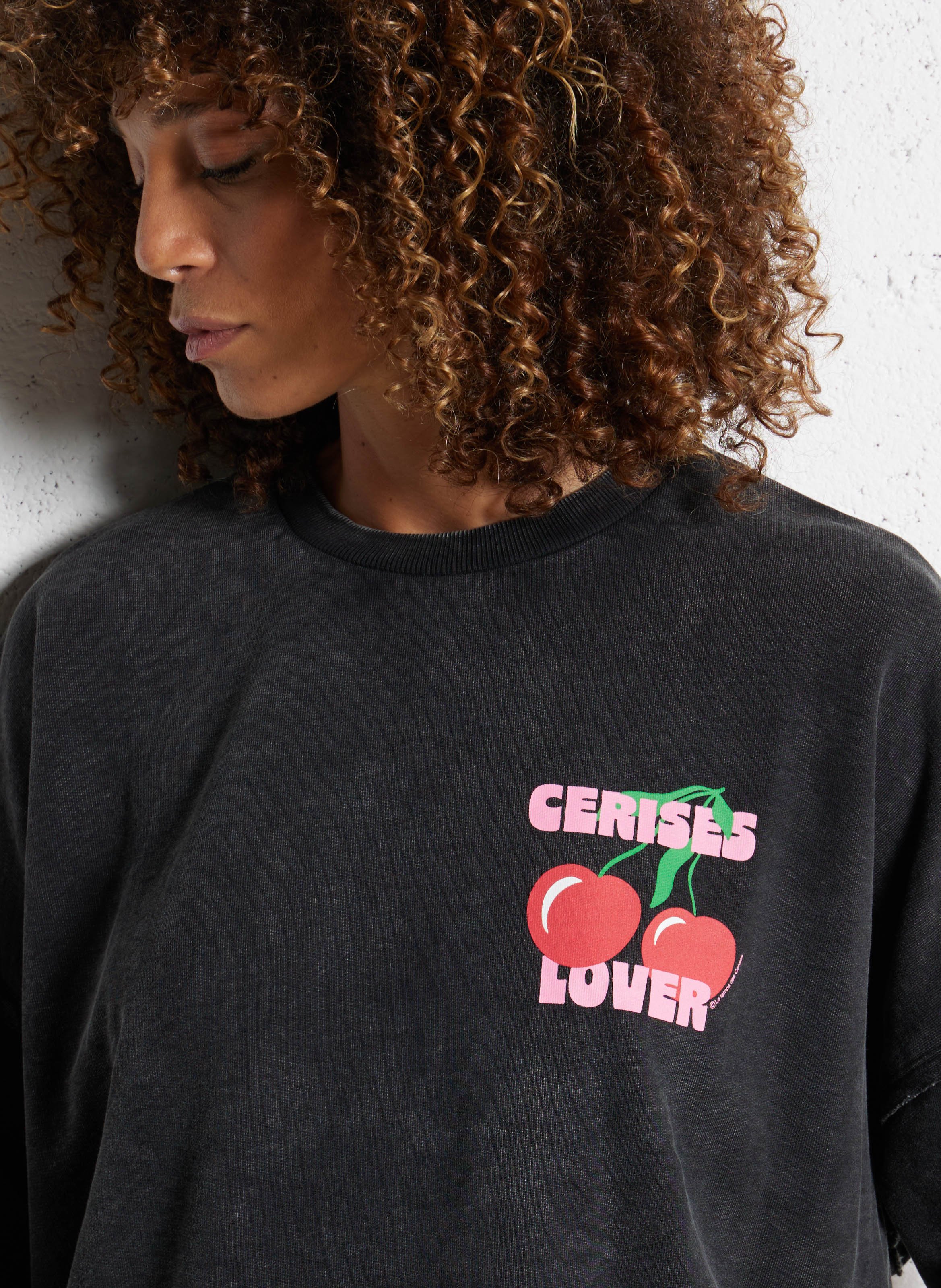 Sweat col rond en coton mélangé LE TEMPS DES CERISES Noir