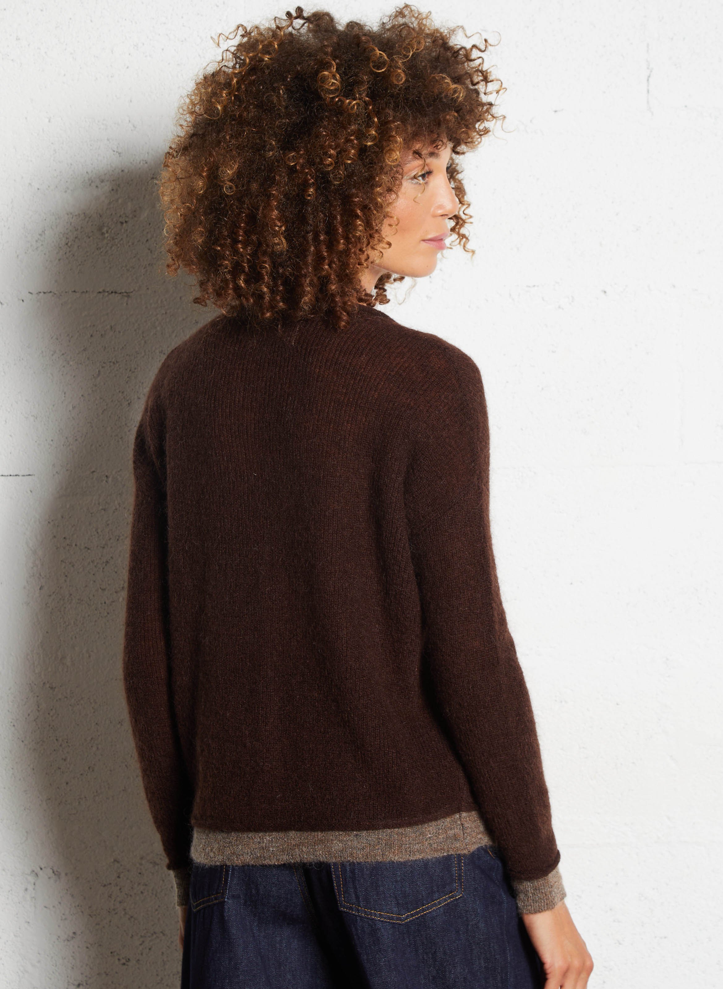 Trui met ronde hals en overlappende laag van gemengde wol LEON & HARPER Bruin