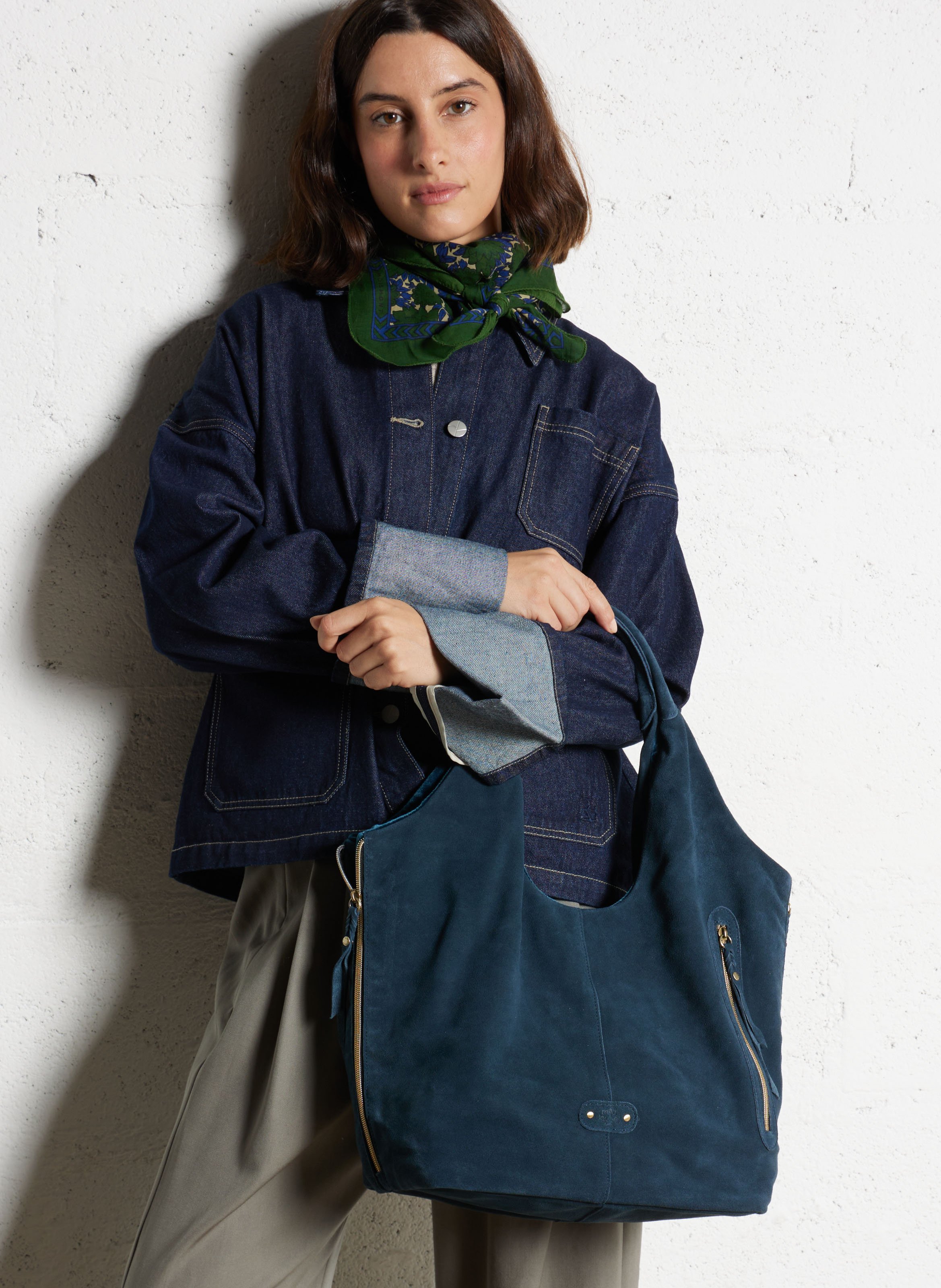 Grote leren shopper Quadrille MILA LOUISE Blauw