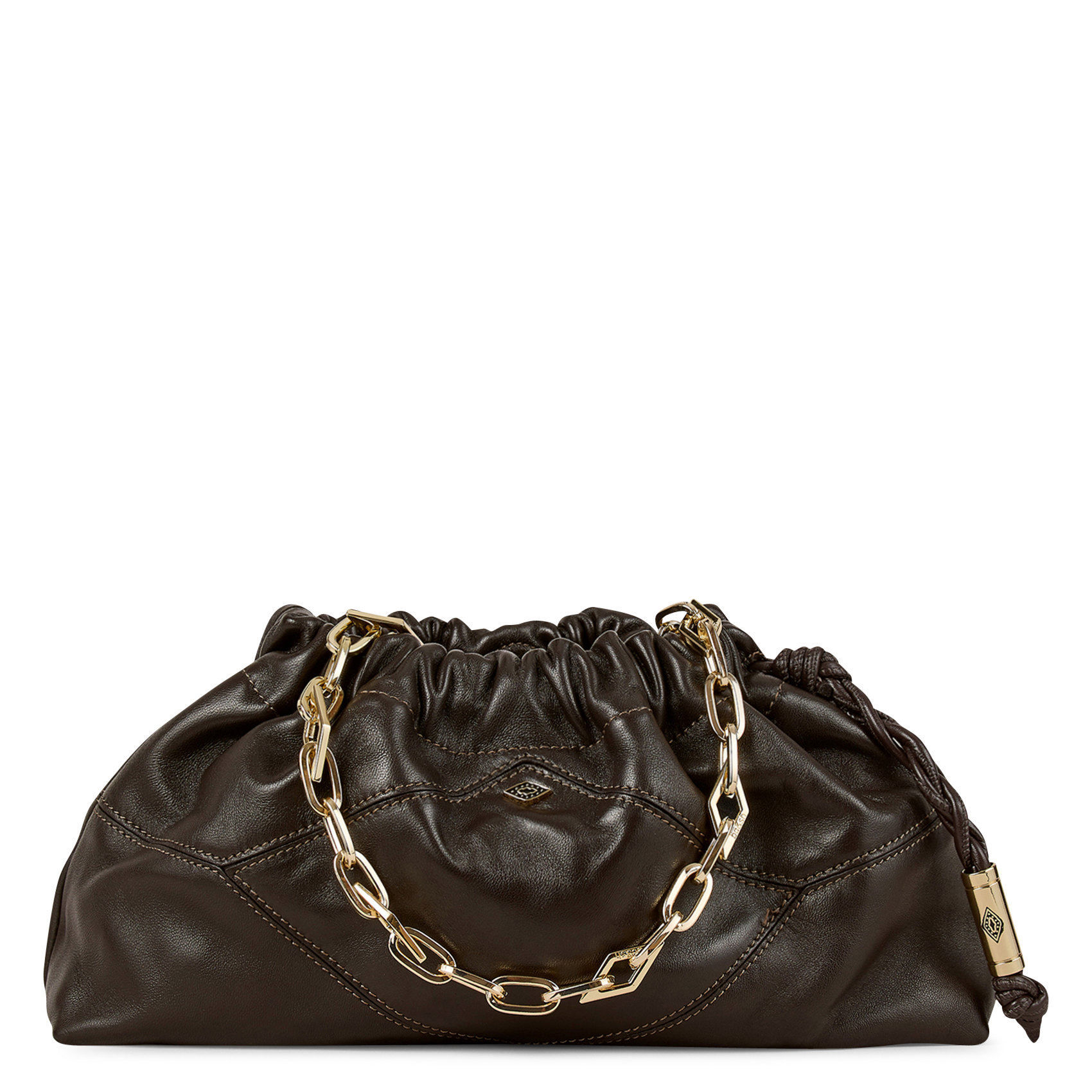 Sac à main froncé à chaîne en cuir BA&SH Marron