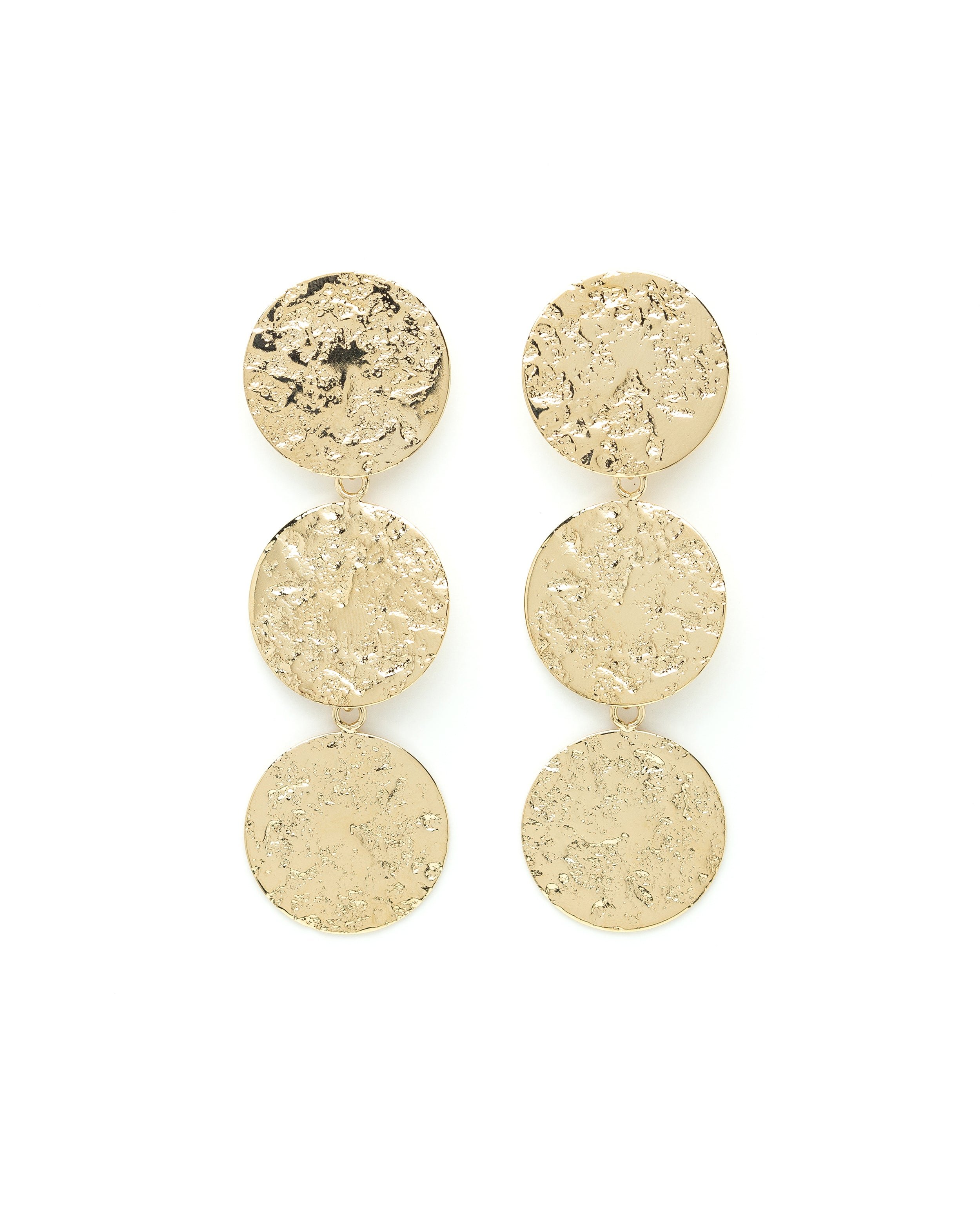Maxi hammered gold-plated round stud drop earrings MONSIEUR SIMONE Golden