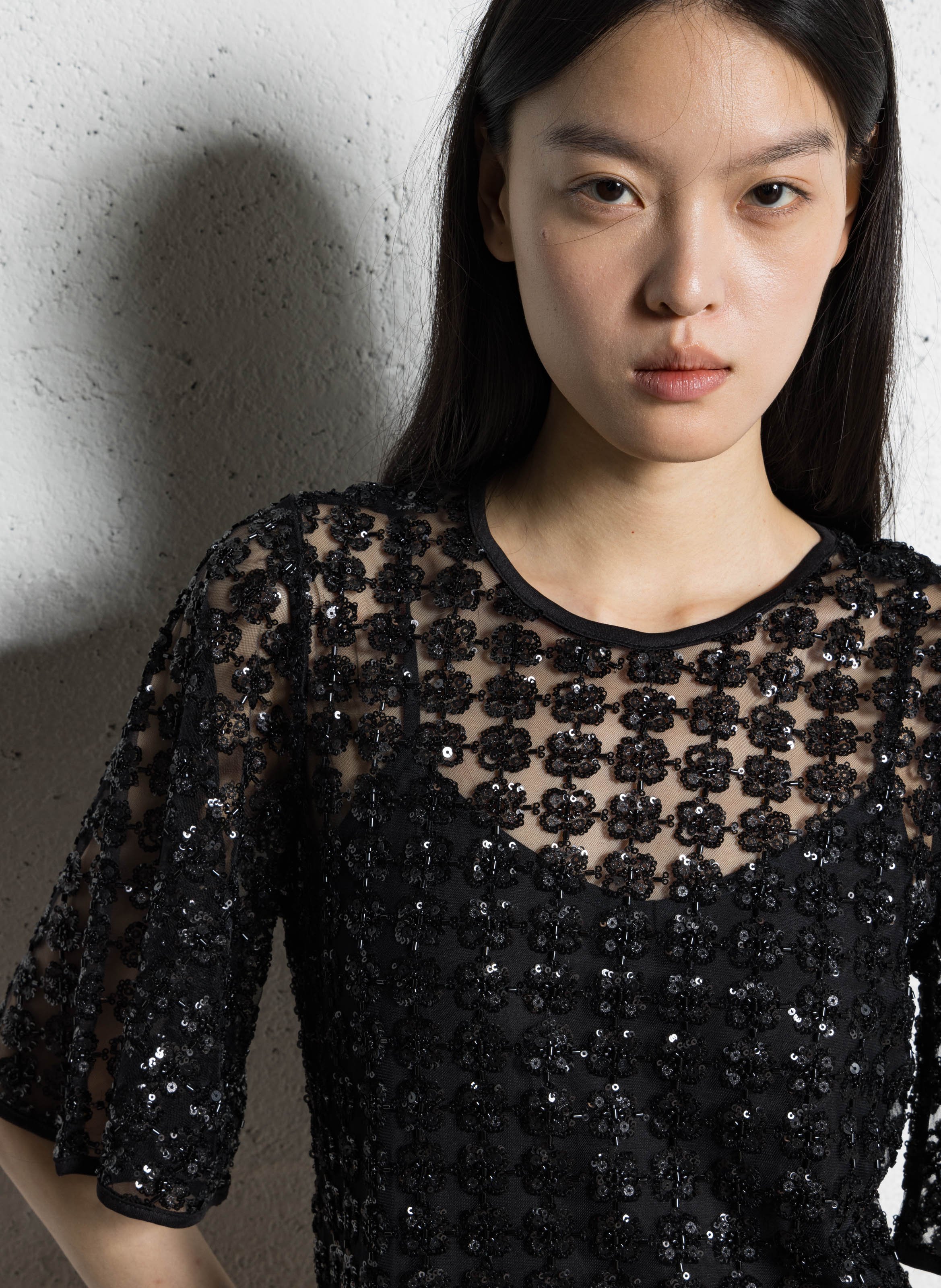 Short embroidered dress with round neck MAISON 123 Black