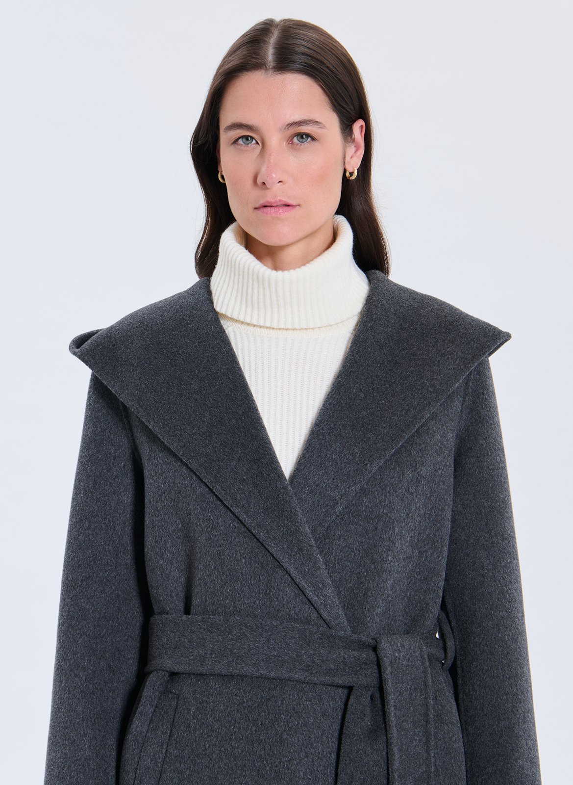 Long wool-blend coat with hood ZAPA Grey