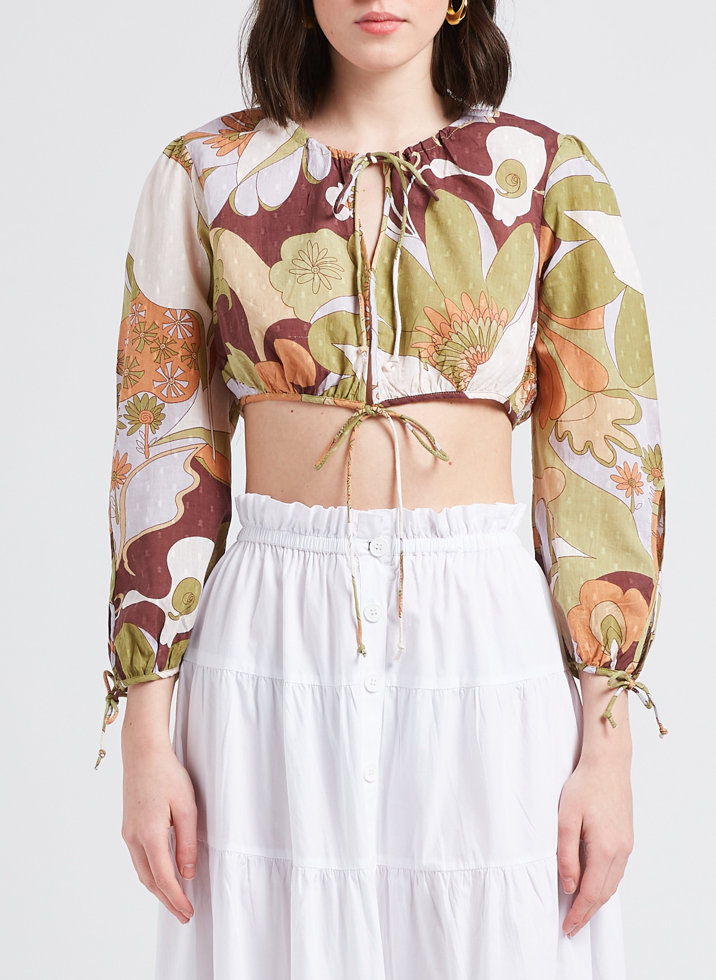 Top court en coton imprimé ANTIK BATIK Kaki