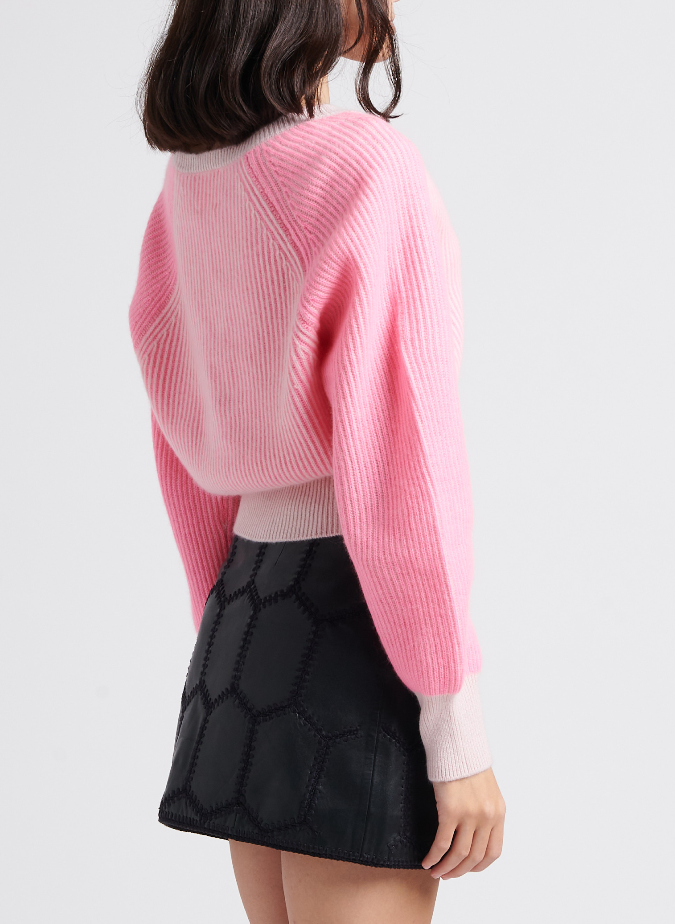 Short V-neck striped cashmere cardigan CRUSH Pink