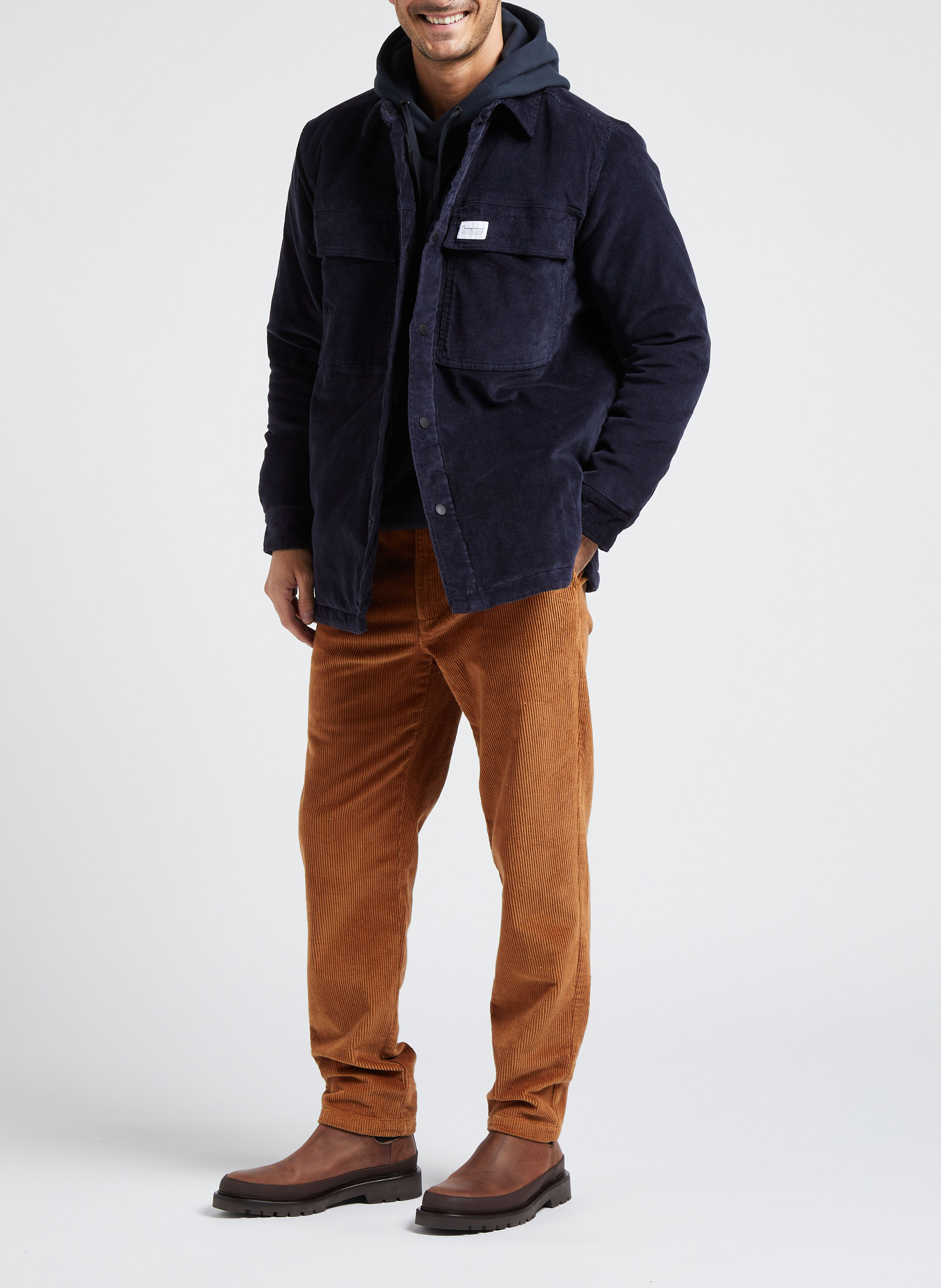 Organic cotton-blend jacket with classic collar KNOWLEDGE COTTON APPAREL Blue