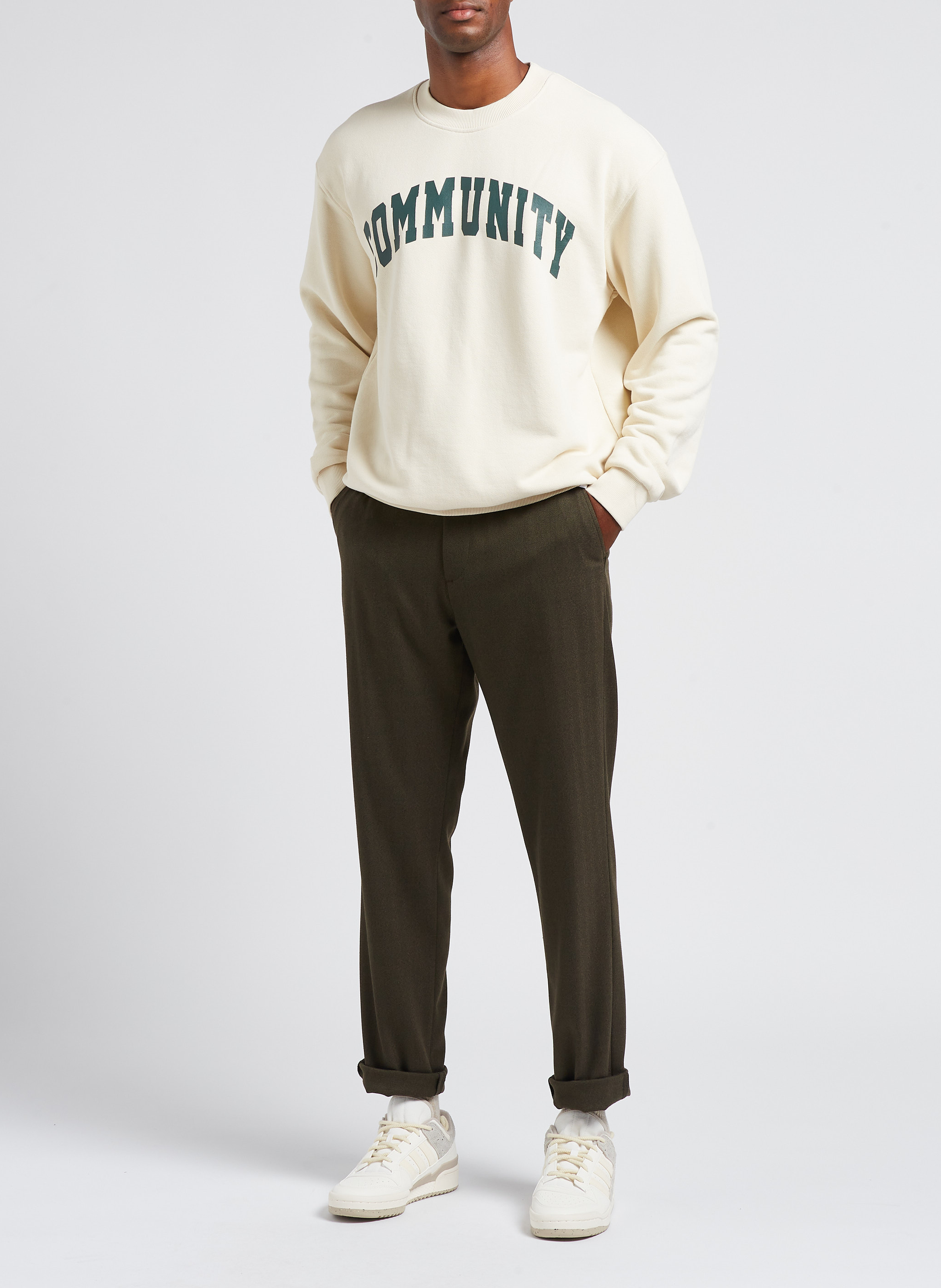 Katoenen sweater met ronde hals en zeefdruk LES DEUX Beige