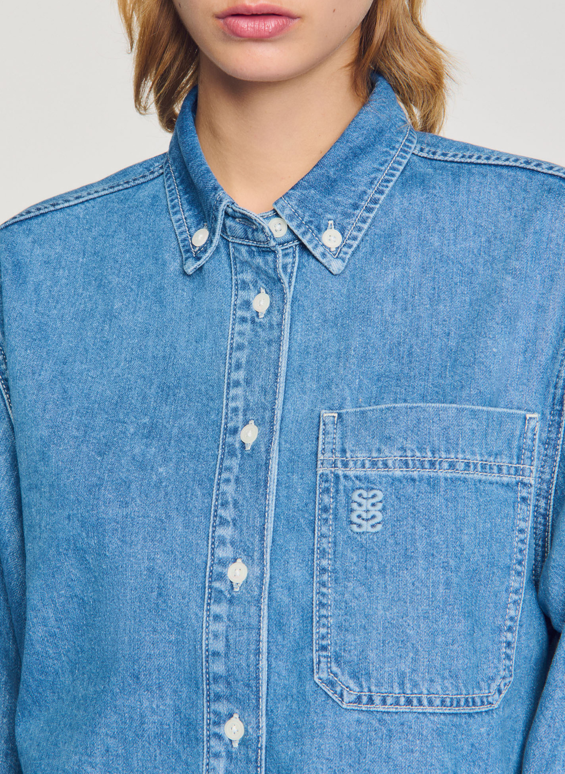 Short denim cotton shirt SANDRO Blue