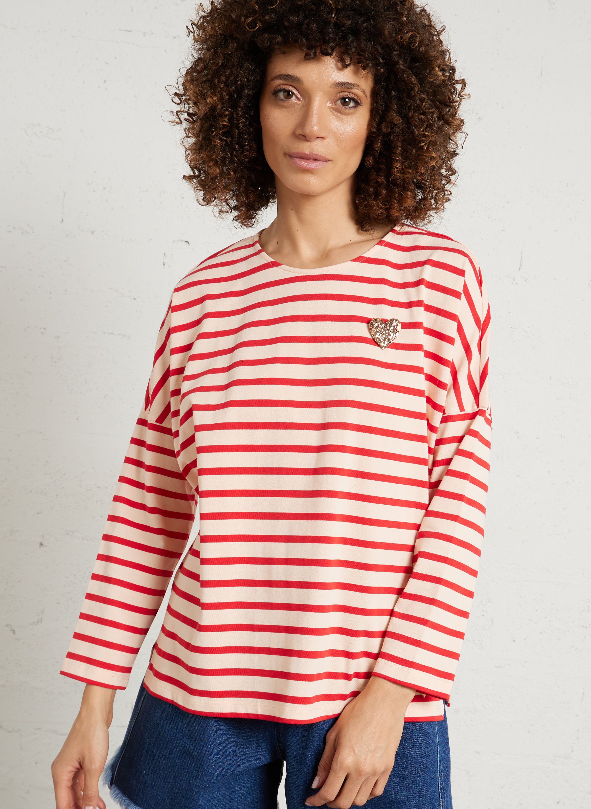 T-shirt met wijde pasvorm en strepen DES PETITS HAUTS