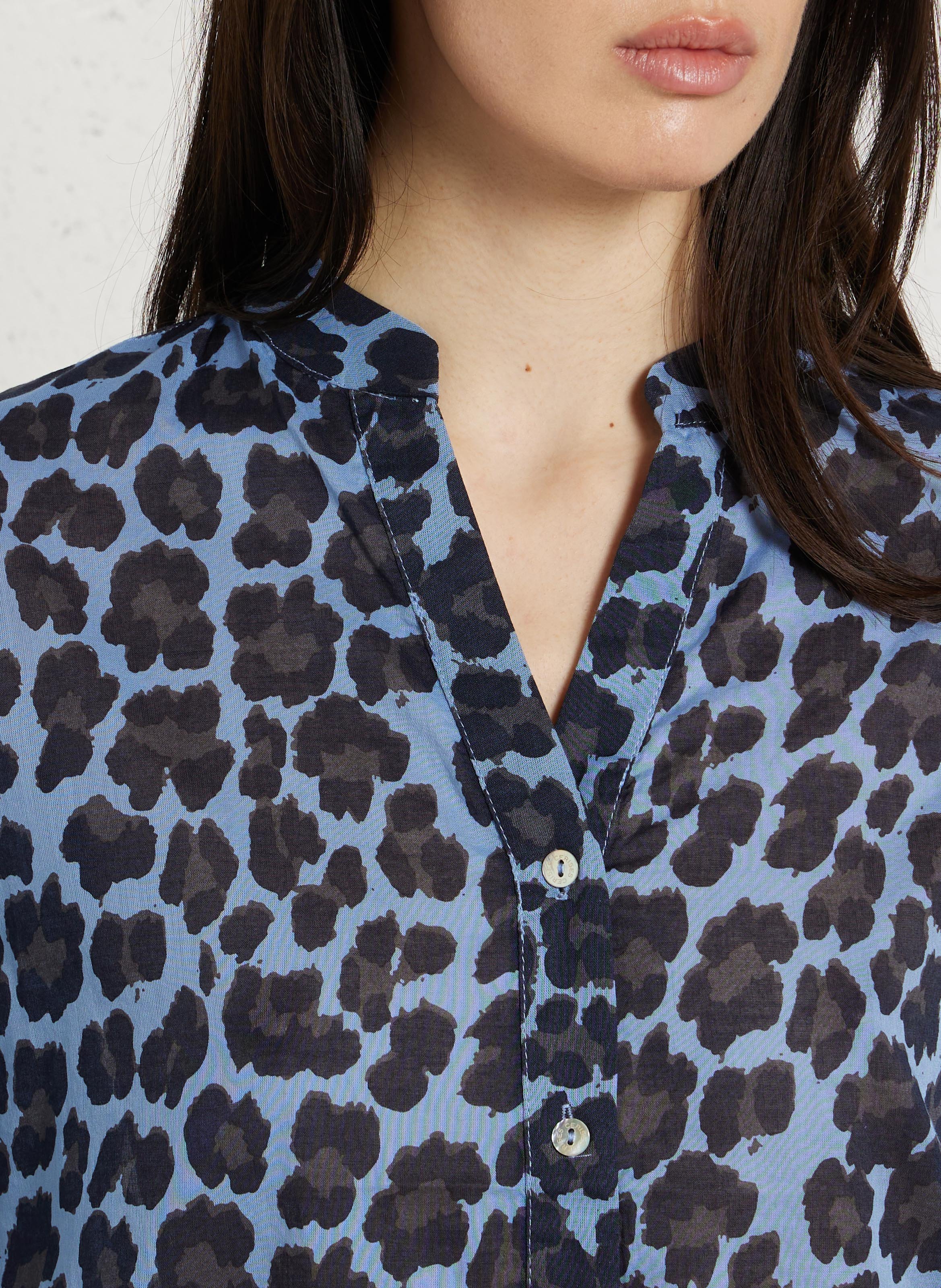 Oversized Tunisian collar cotton shirt LE TEMPS DES CERISES Blue