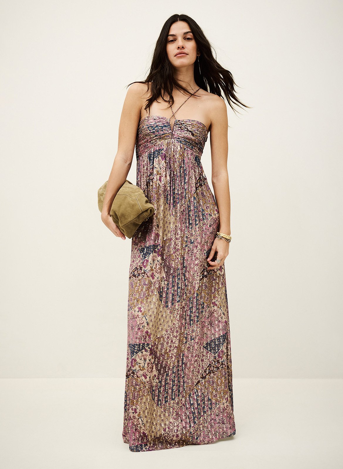 Lange jurk met dunne bandjes met print BA&SH Roze