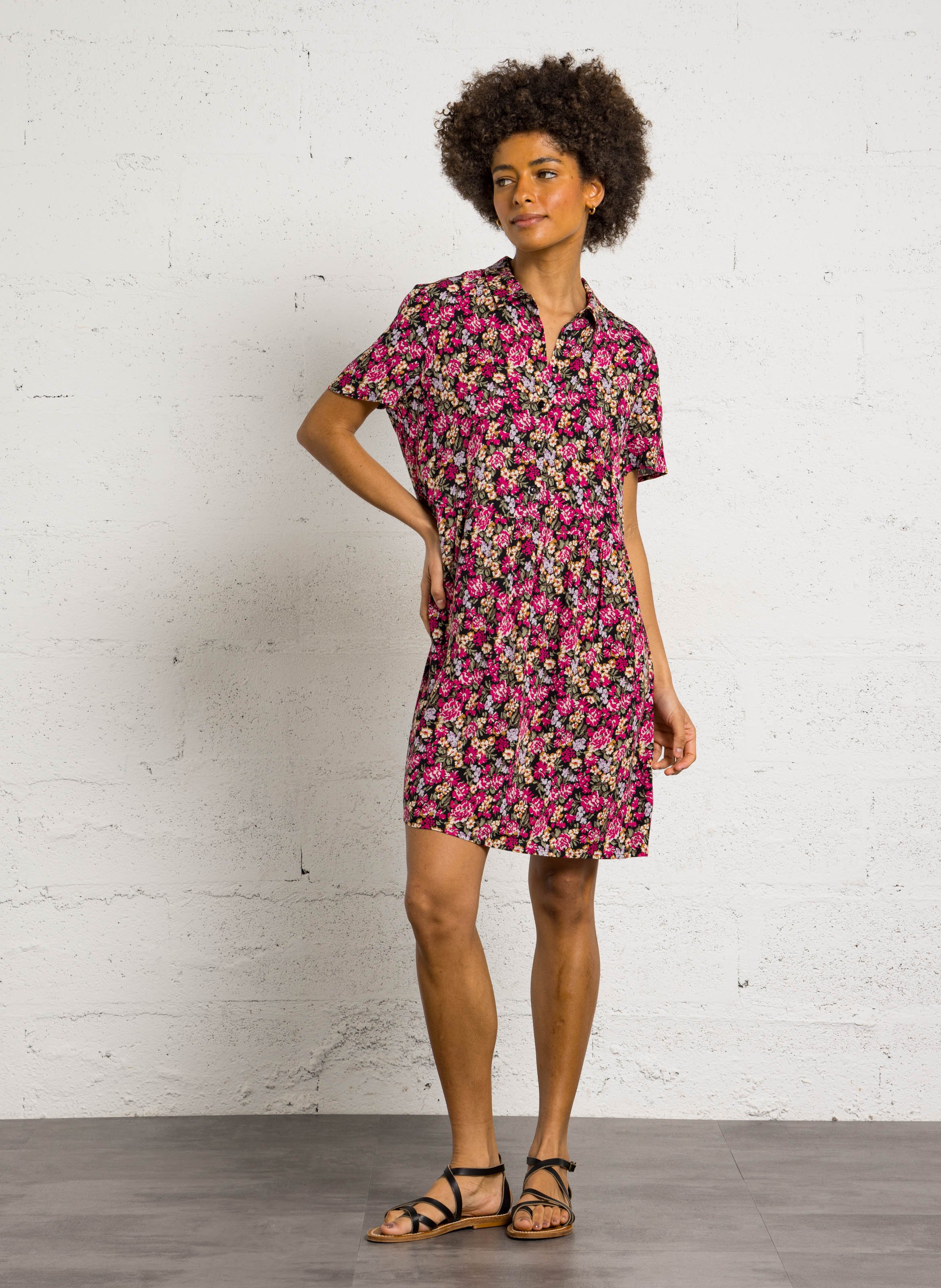 Robe courte col classique imprimé fleuri Multicolore