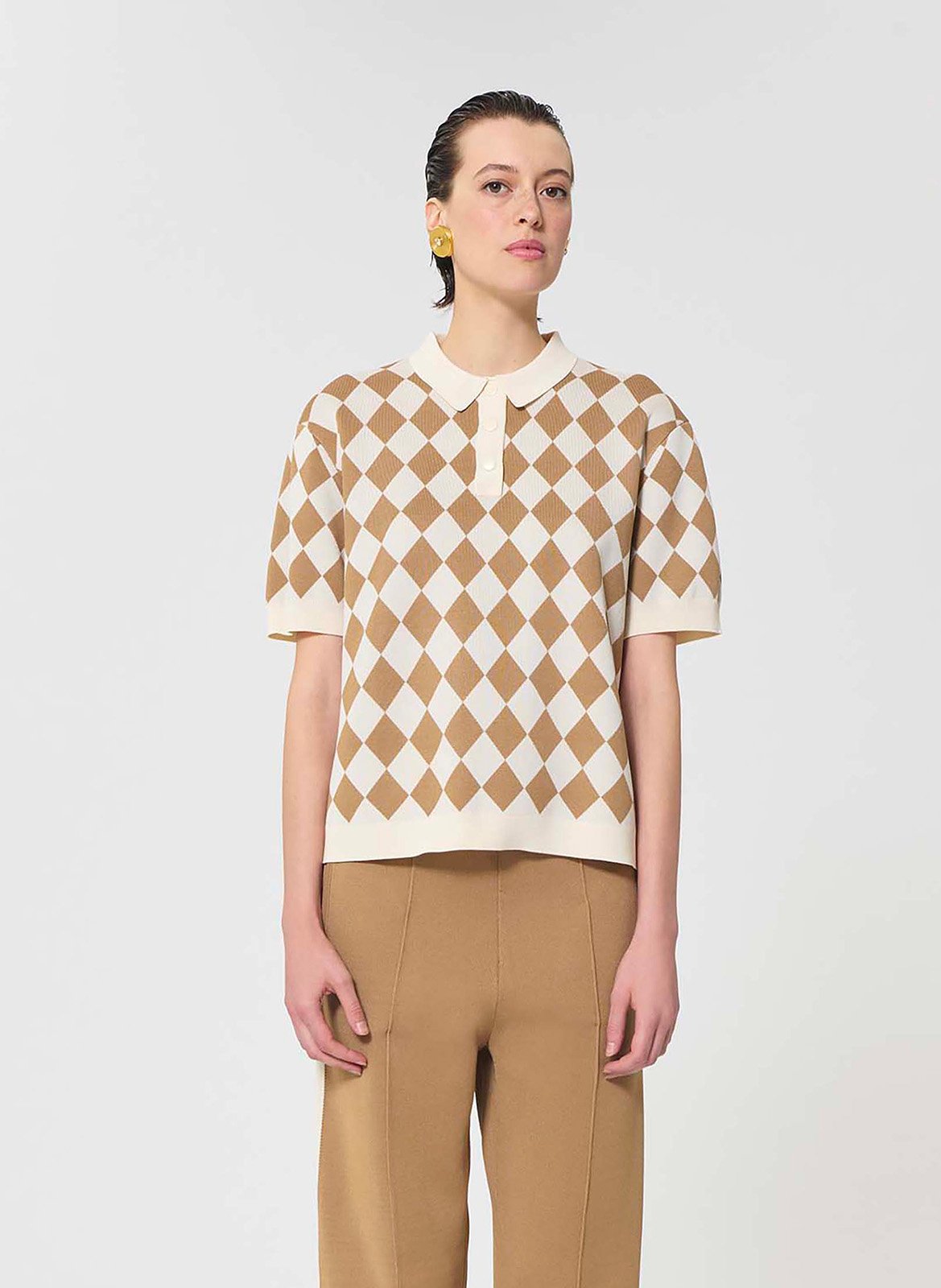 Polo oversize en maille imprimée TARA JARMON Marron