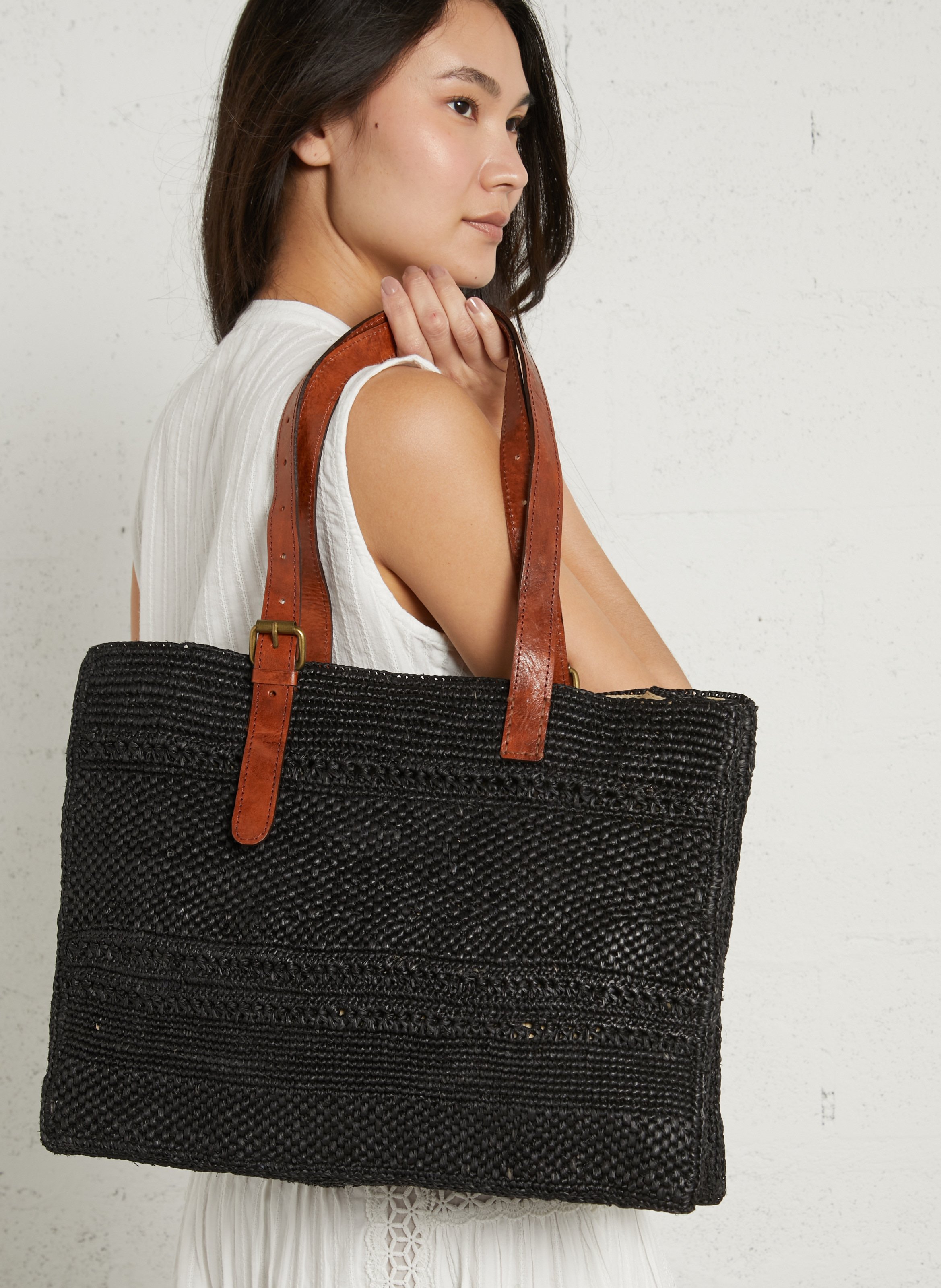 Sac cabas en raphia IBELIV Noir