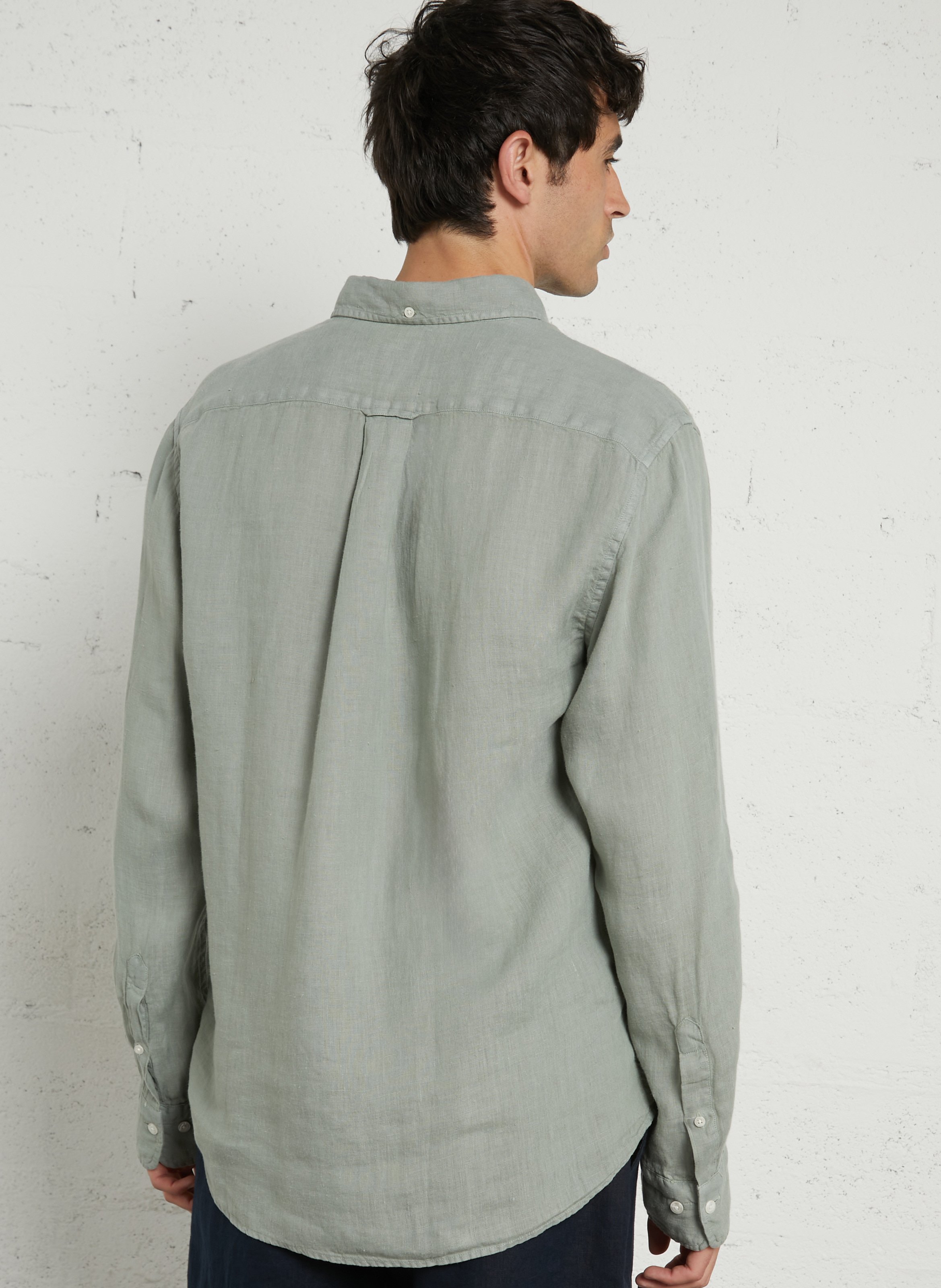 Chemise droite col classique en lin GANT Gris